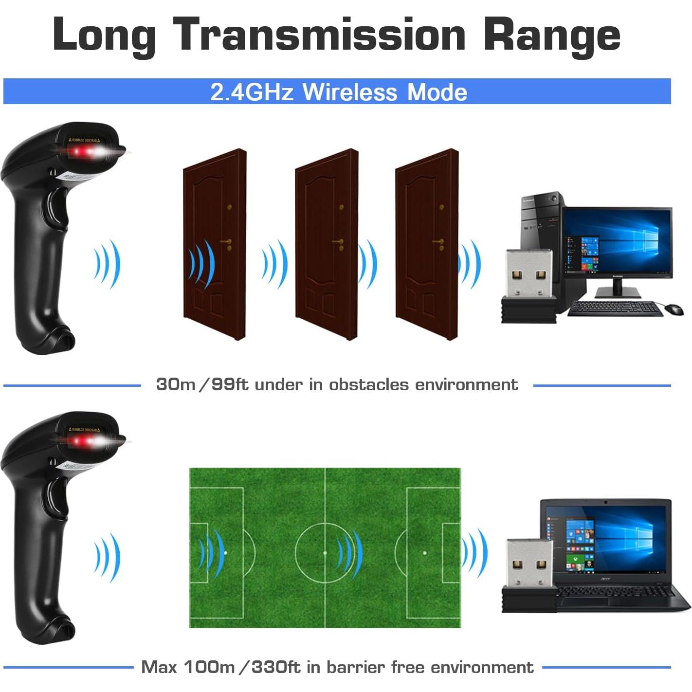 Escáner de Código de Barras Inalámbrico WoneNice 1D/2D 30m