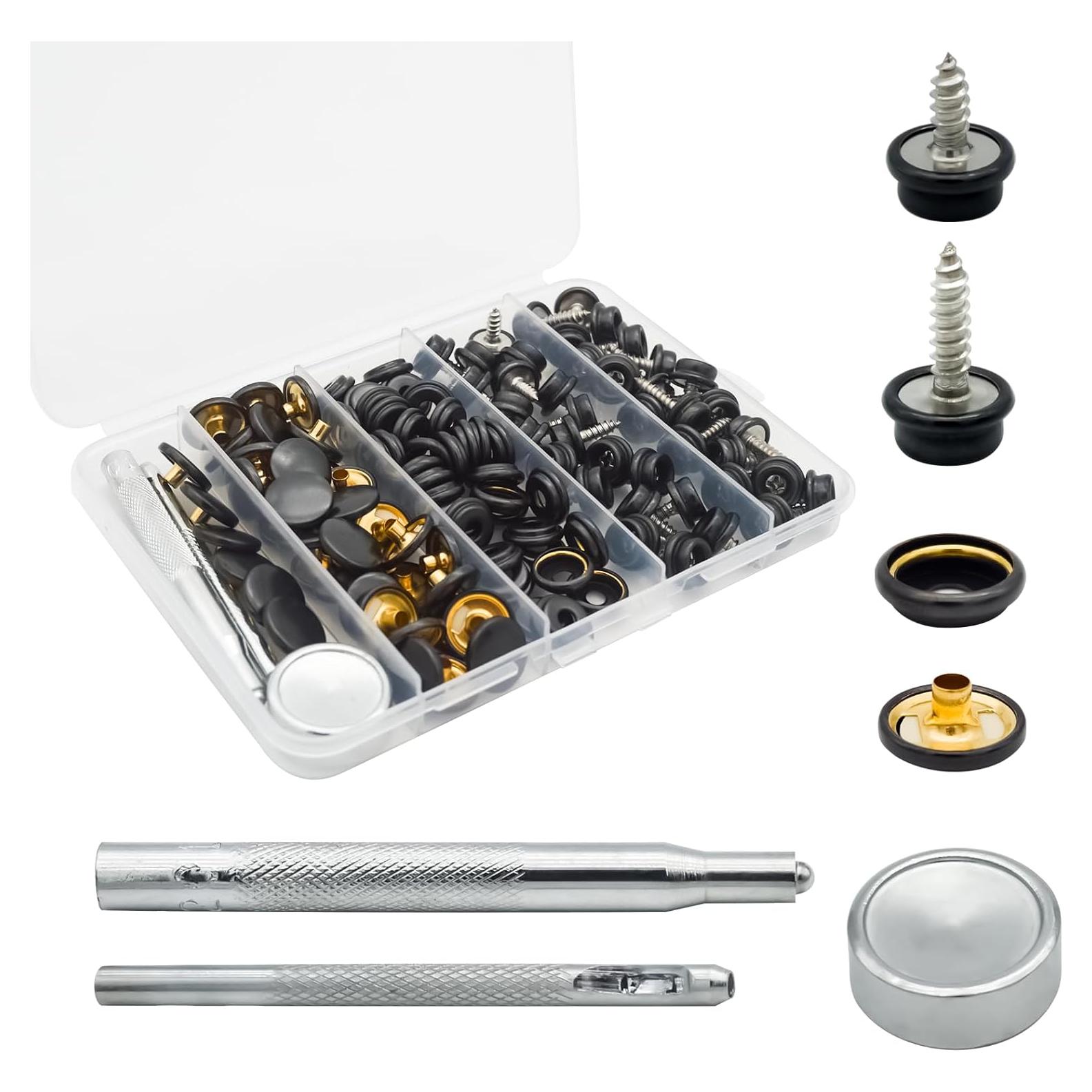 Kit de Botones de Lona Hoeine HE - 40 Juegos de Acero Inoxidable