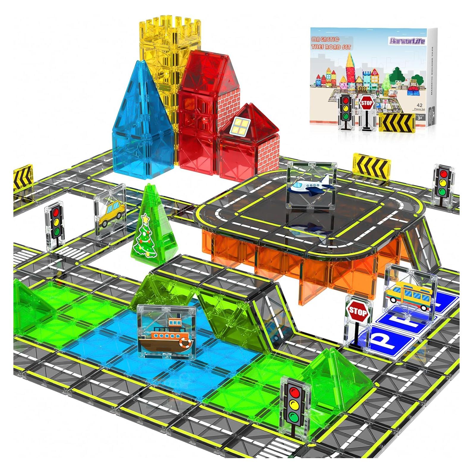 Juego de carreteras magnéticas HarworLife 42 piezas para niños