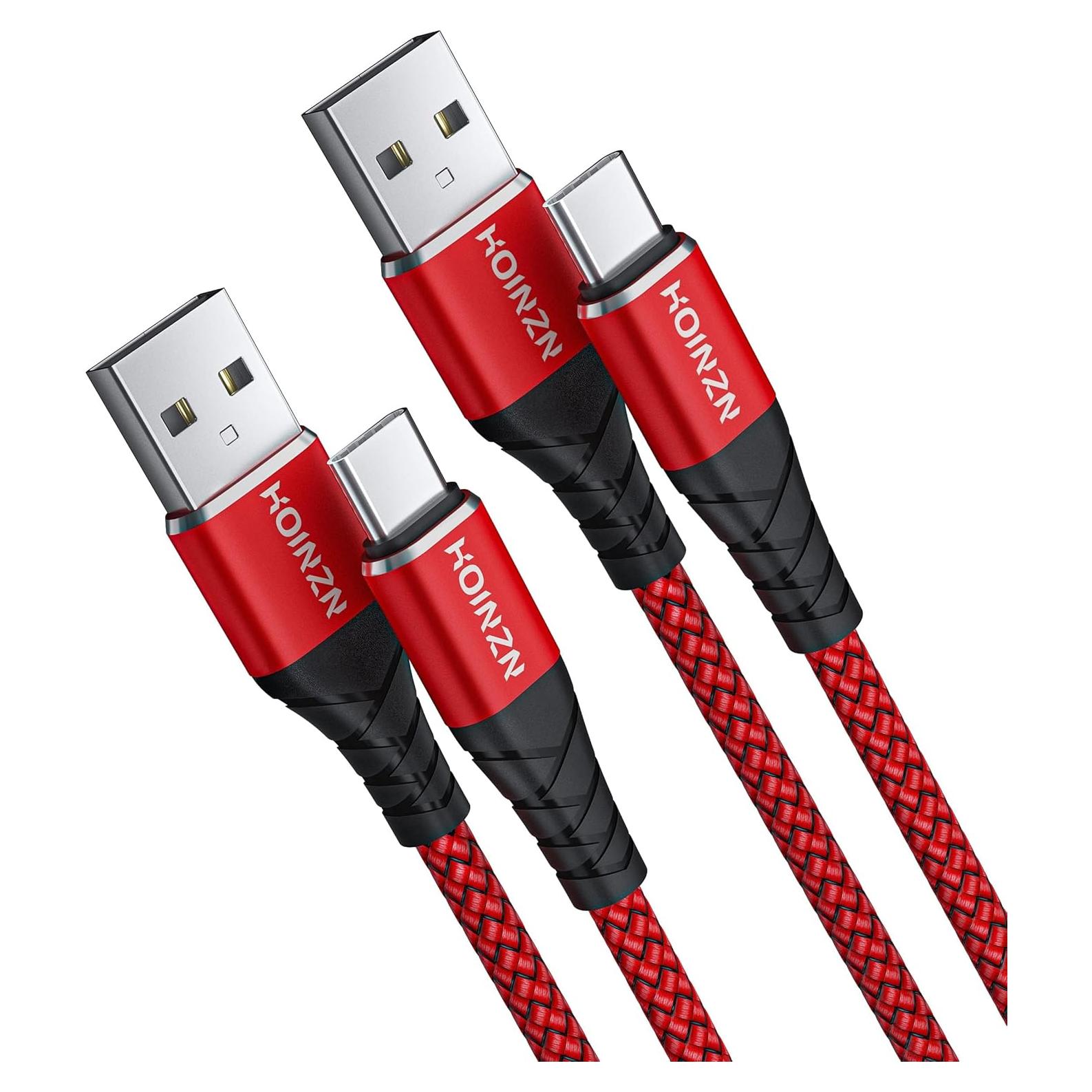 Cable USB C HOINZN 1.83m Rojo Carga Rápida 3A 2-Pack