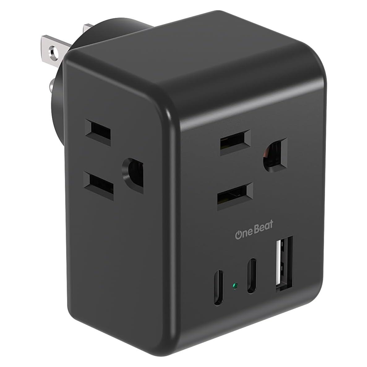 Extensor de Enchufe Múltiple One Beat 3 Salidas + 2 USB C Negro