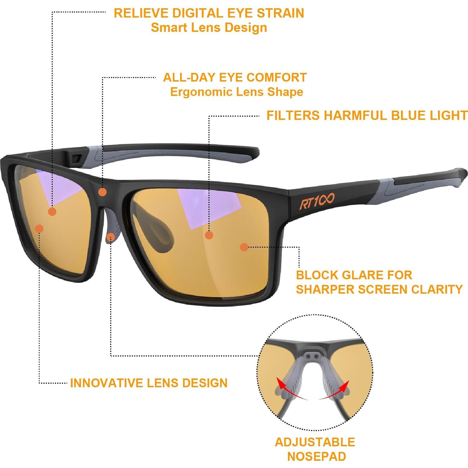 Gafas Gaming RT100 Anti Luz Azul Amarillo P1a Negro Mate