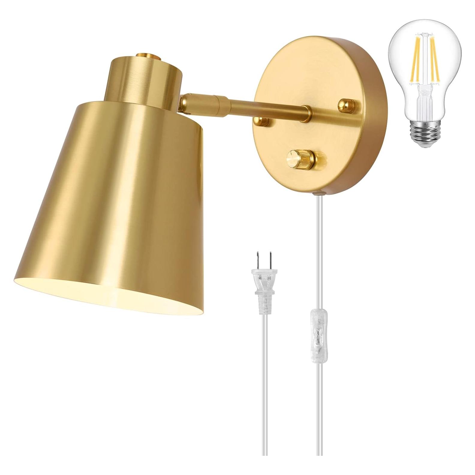 Aplique de pared regulable VATONI oro con bombilla LED 6W