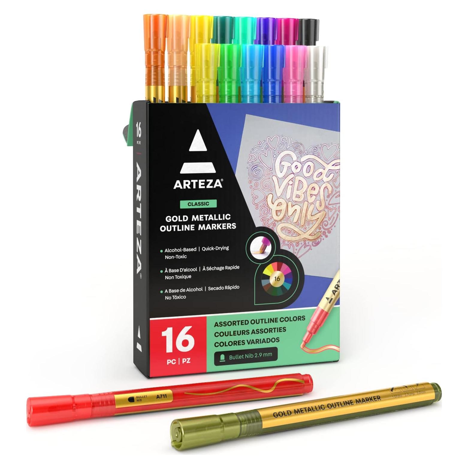 Marcadores de Contorno Doble Arteza 16 Colores Metálicos