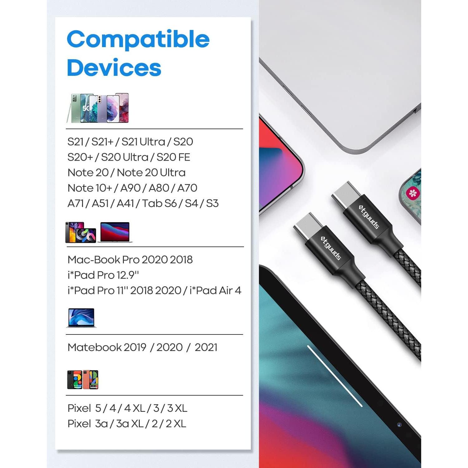 Cable USB C a USB C etguuds 0.15m 60W Carga Rápida - Paquete de 2