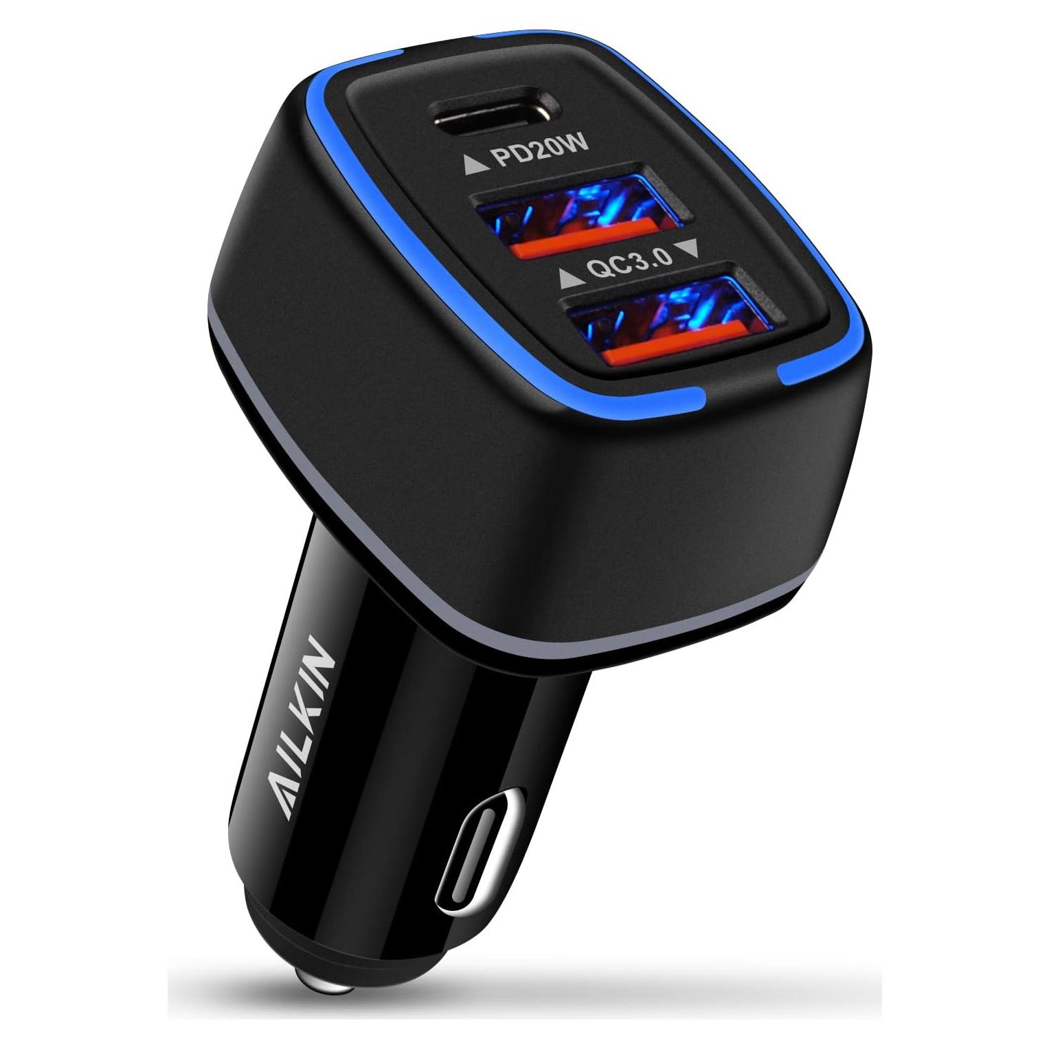 Cargador de coche AILKIN 56W PD USB-C 3 Puertos Carga Rápida