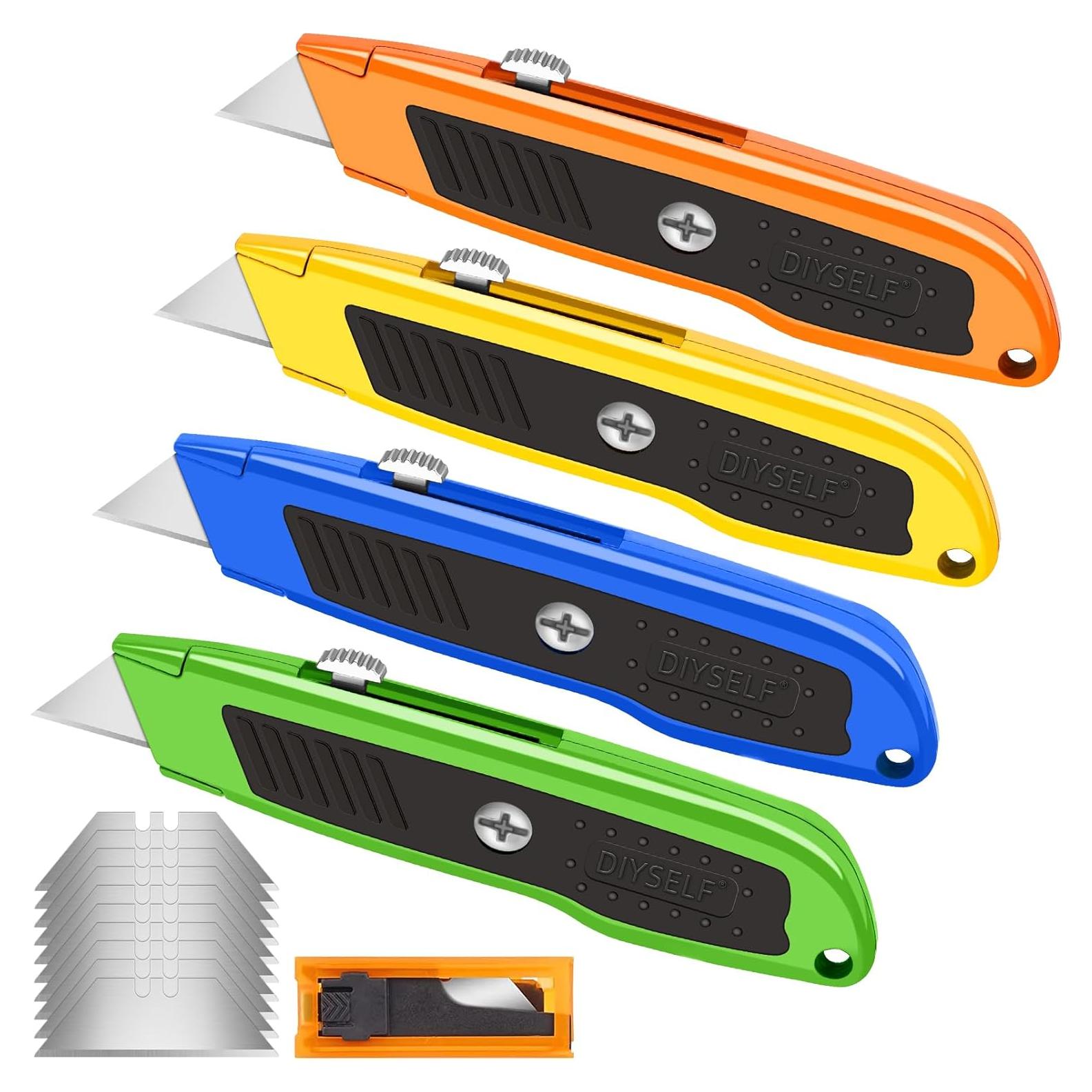 Cuchillos Utilitarios Retráctiles DIYSELF 4 Piezas con 10 Cuchillas
