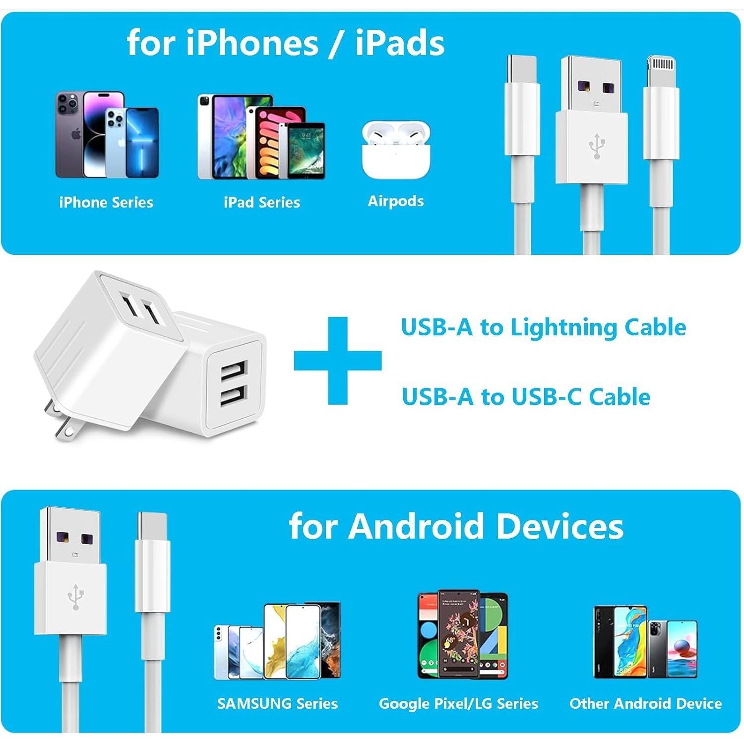 Cargador de Pared USB-A Doble Puerto 10W GKW 3Pack Blanco