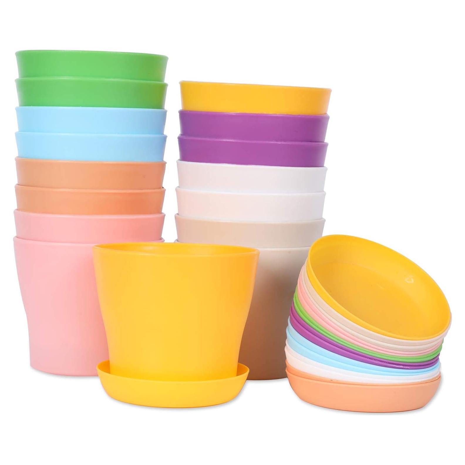 JERIA 16 Macetas de Plástico 10.16 cm Multicolor con Drenaje