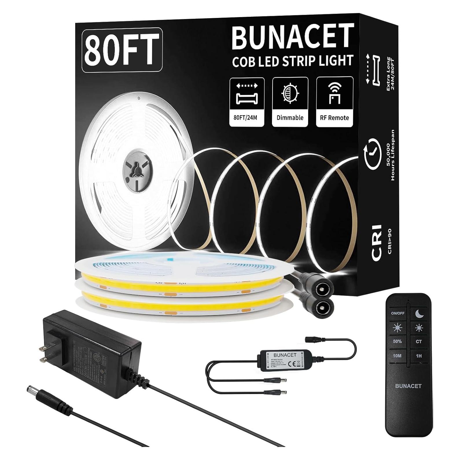 Tira de LED COB 24m BUNACET Regulable 6500K con Control Remoto