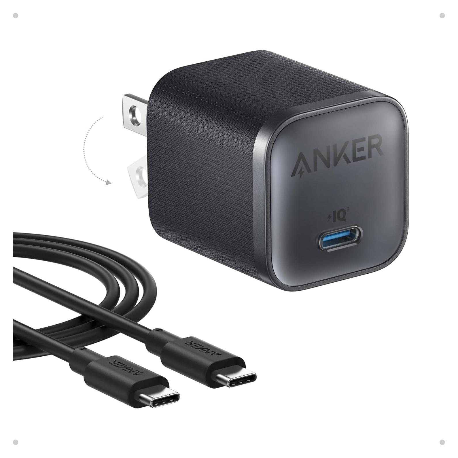 Cargador Anker Nano 45W USB-C Rápido con Cable 1.83m Negro