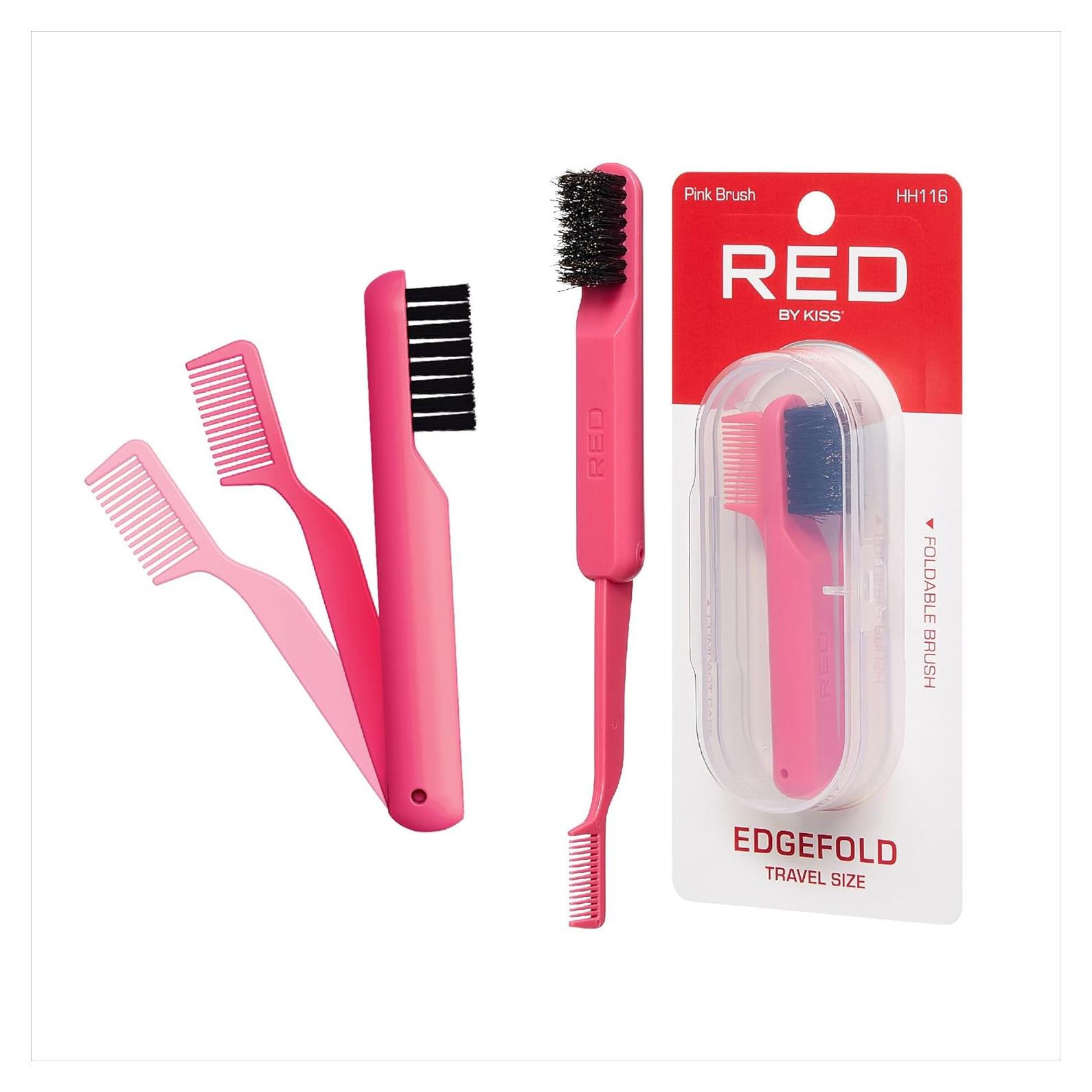 Peine Plegable y Cepillo de Bordes Red by Kiss Rosa 2-en-1