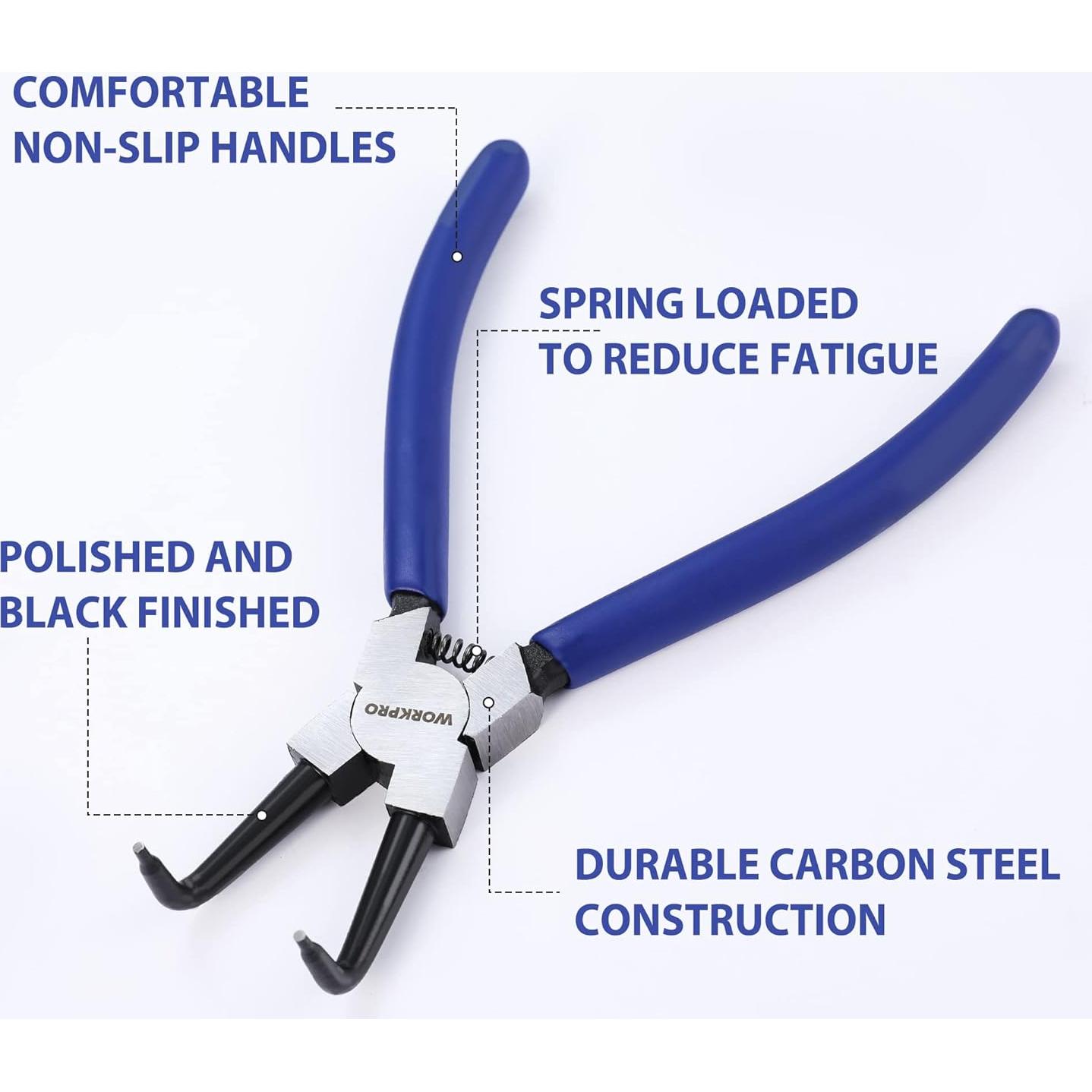 WORKPRO 4-Piece Snap Ring Pliers Set, 7-Inch Internal and External Circlip Pliers Kit with Straight and Bent Jaw, For Ring Remover Retaining, Storage Pouch Included, Father's Day Gifts