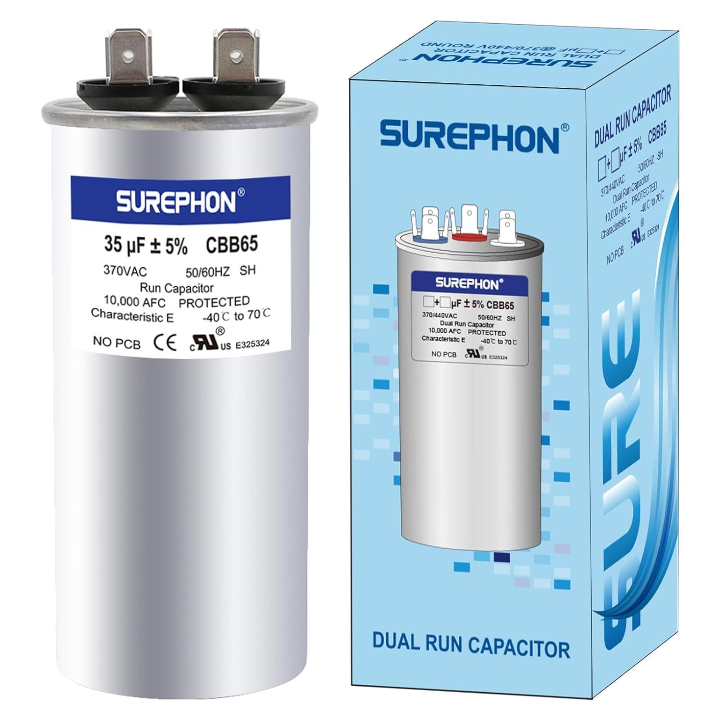 Capacitor SUREPHON 35uF 370V/440V CBB65B para Aire Acondicionado