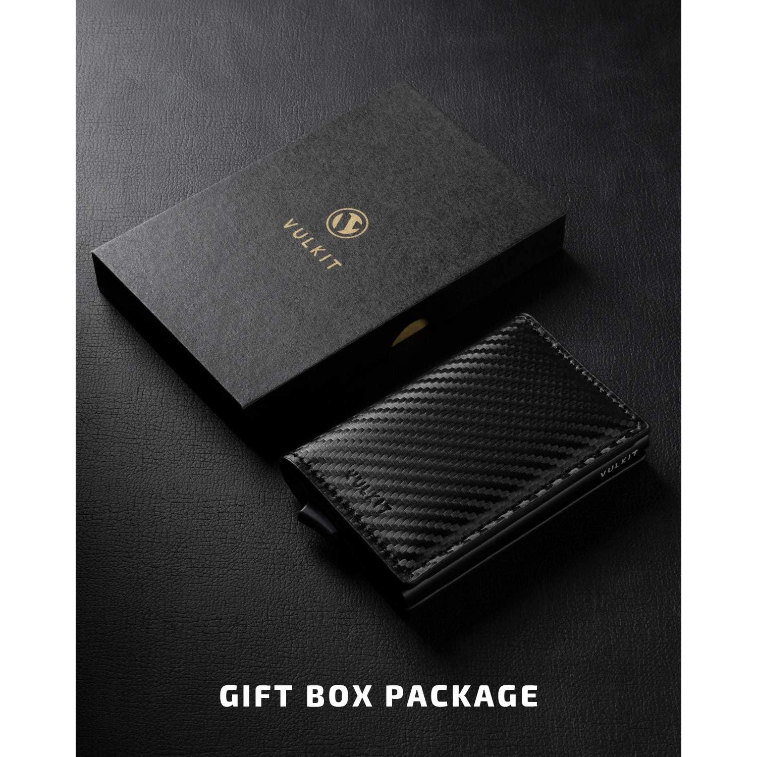 Tarjetero VULKIT RFID de Aluminio y Cuero Automático Negro