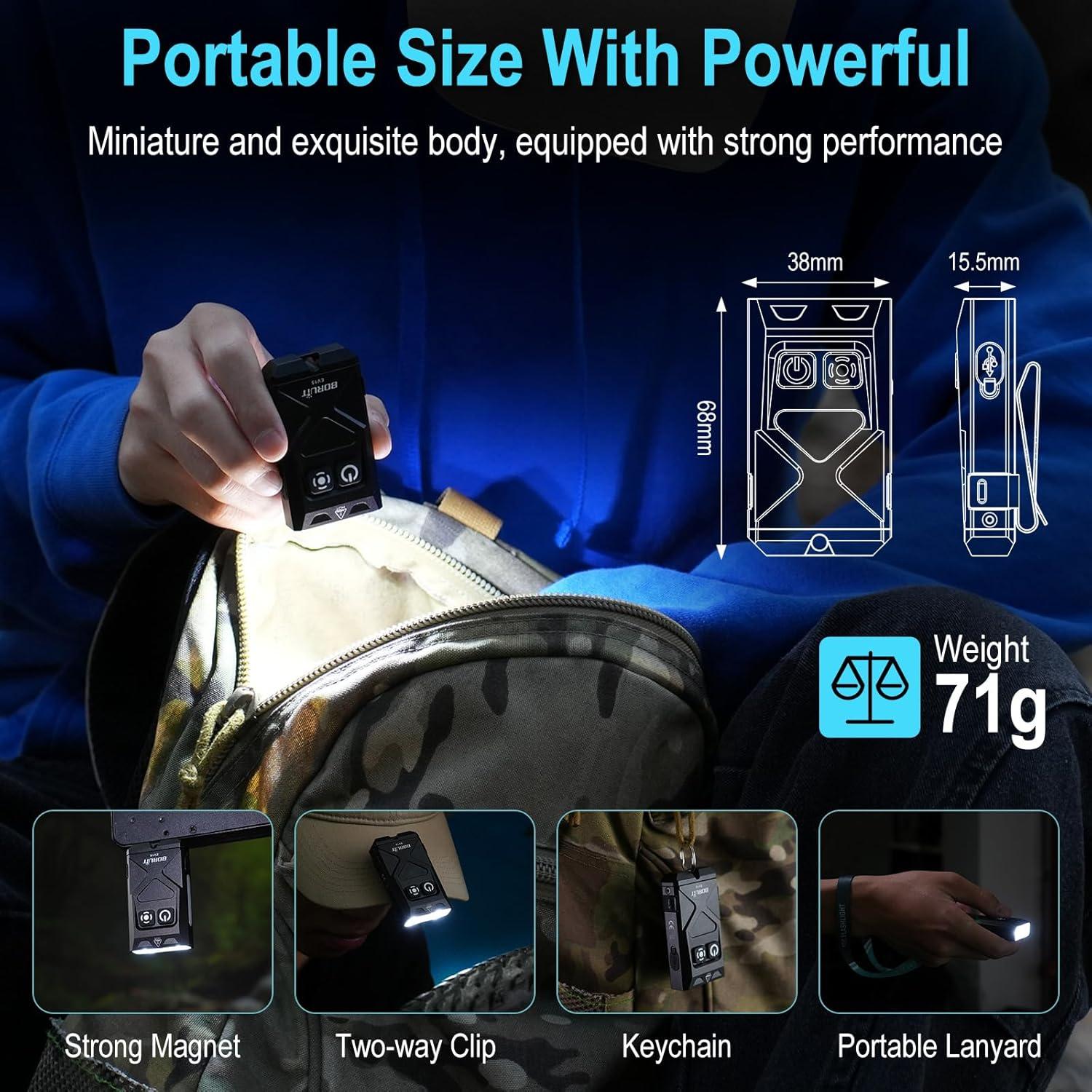 Linterna EDC BORUIT EV15 USB-C 1000 Lúmenes IP65 Negra