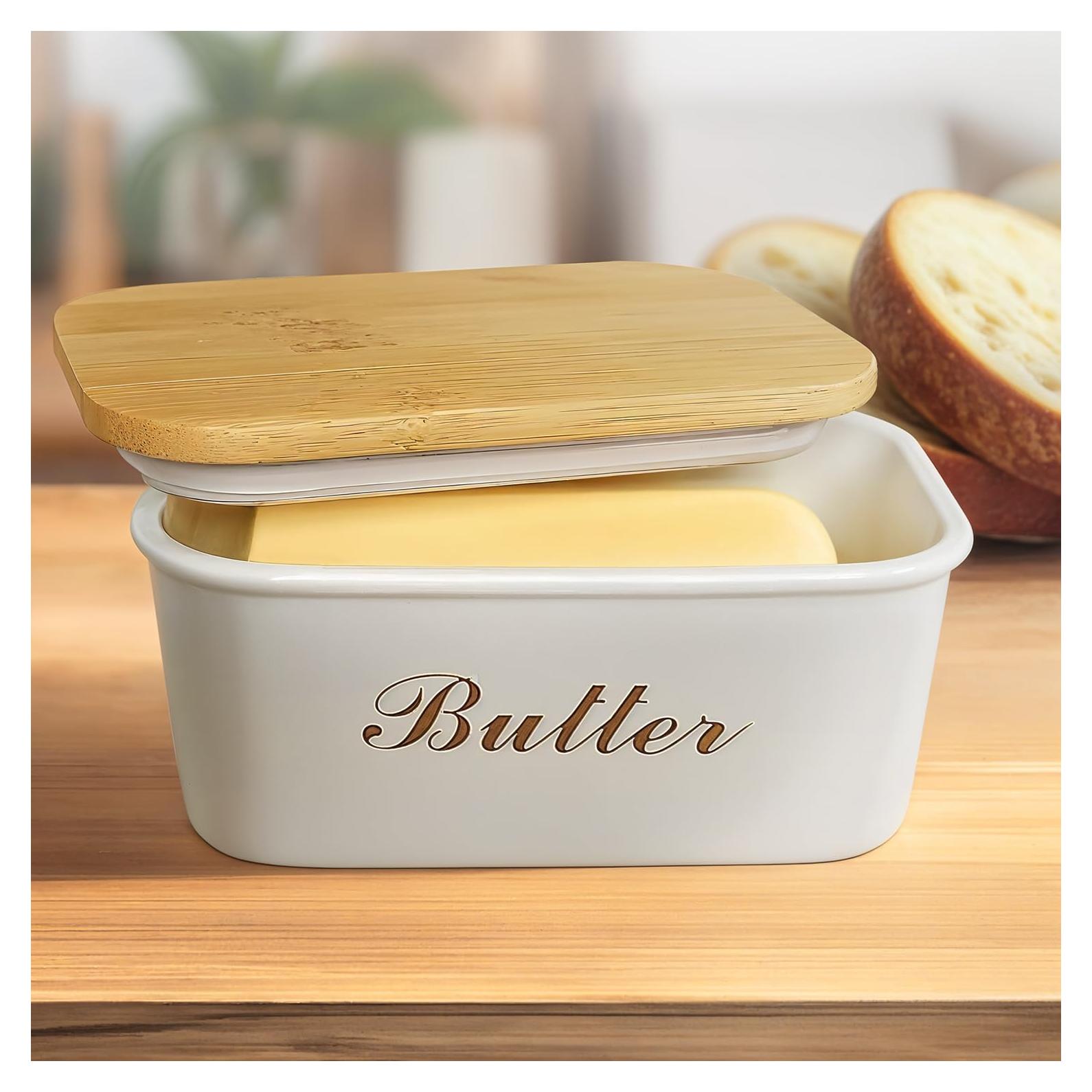 Plato de Mantequilla Plexon Off-white con Tapa de Bambú