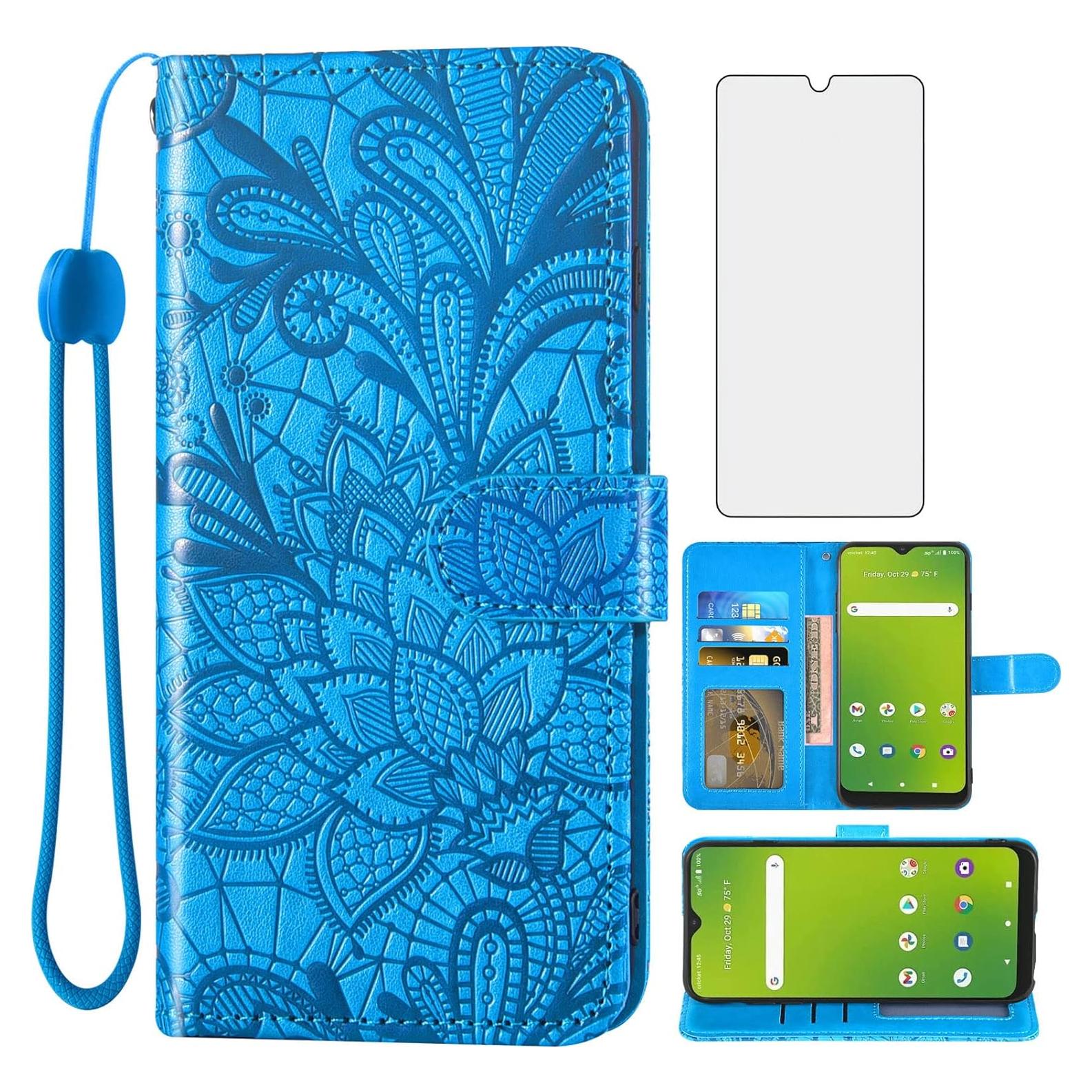 Funda de teléfono Asuwish para Cricket Icon 3/Splendor/AT&T Motivate 2 con protector de pantalla y billetera