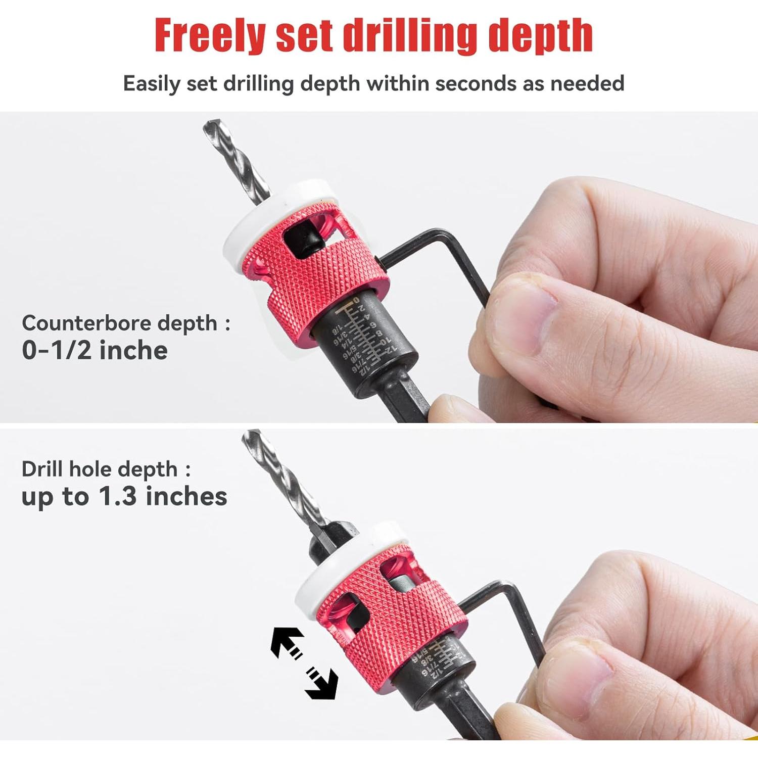 Juego de 5 Brocas Avellanadas HSS M2 con Tope de Profundidad