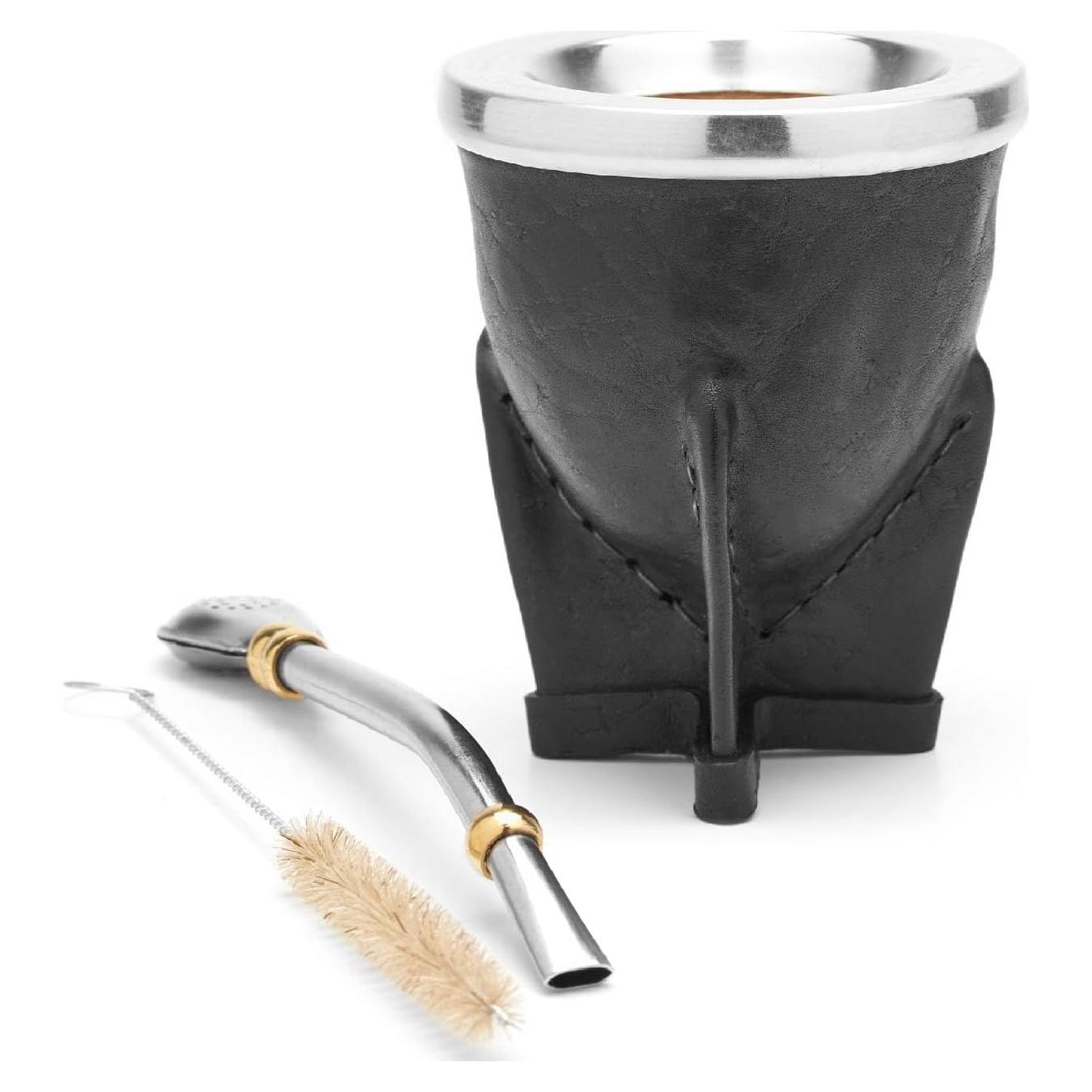 Gourd de Yerba Mate Hecho a Mano BALIBETOV Negro con Bombilla