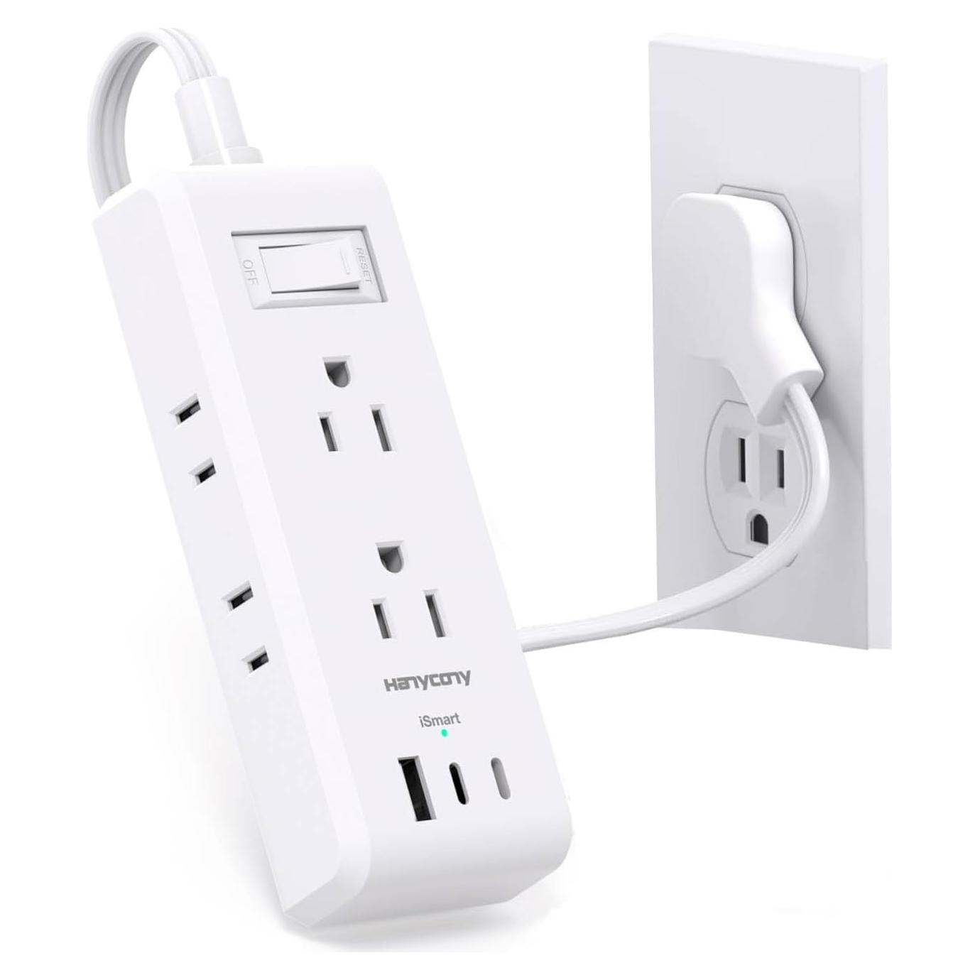 Regleta de Enchufes HANYCONY 6 Salidas 3 USB C 1 Pie Blanca