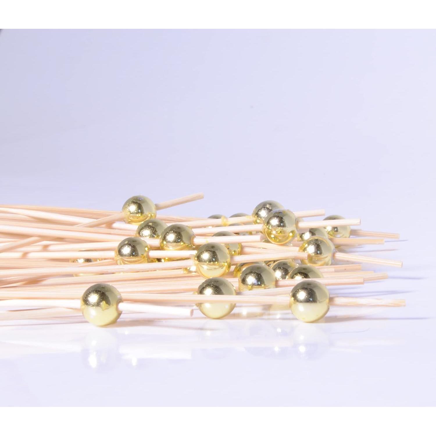 100 Palillos de Bambú Dorados AIPNUN para Aperitivos 11.94 cm