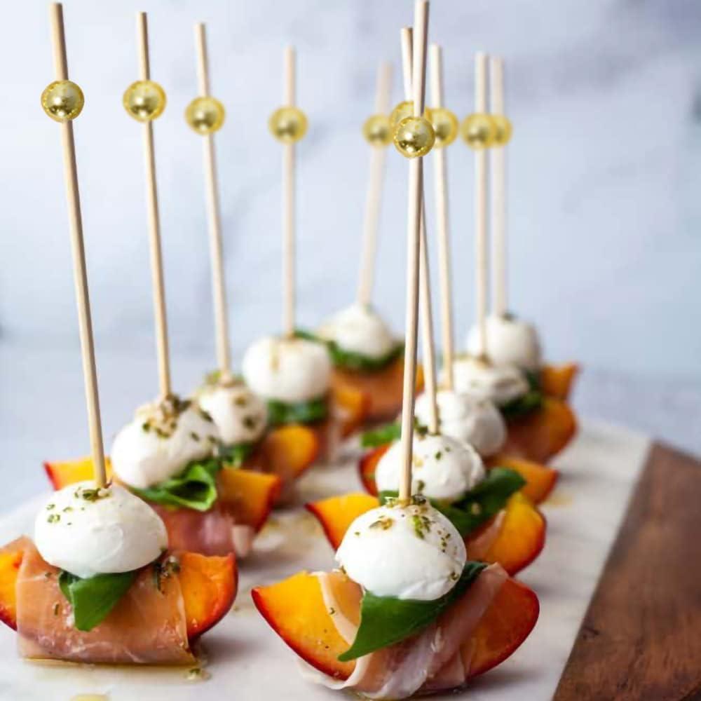 100 Palillos de Bambú Dorados AIPNUN para Aperitivos 11.94 cm