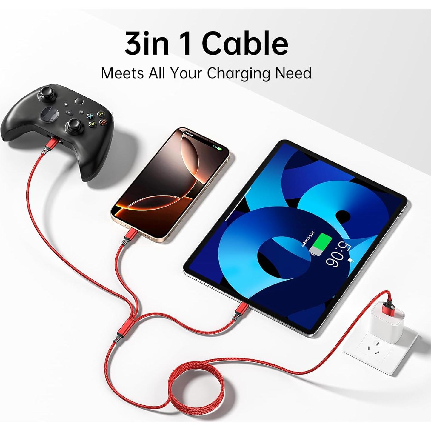 Cable de Carga Múltiple 3 en 1 Souina 1.2m Rojo y Negro