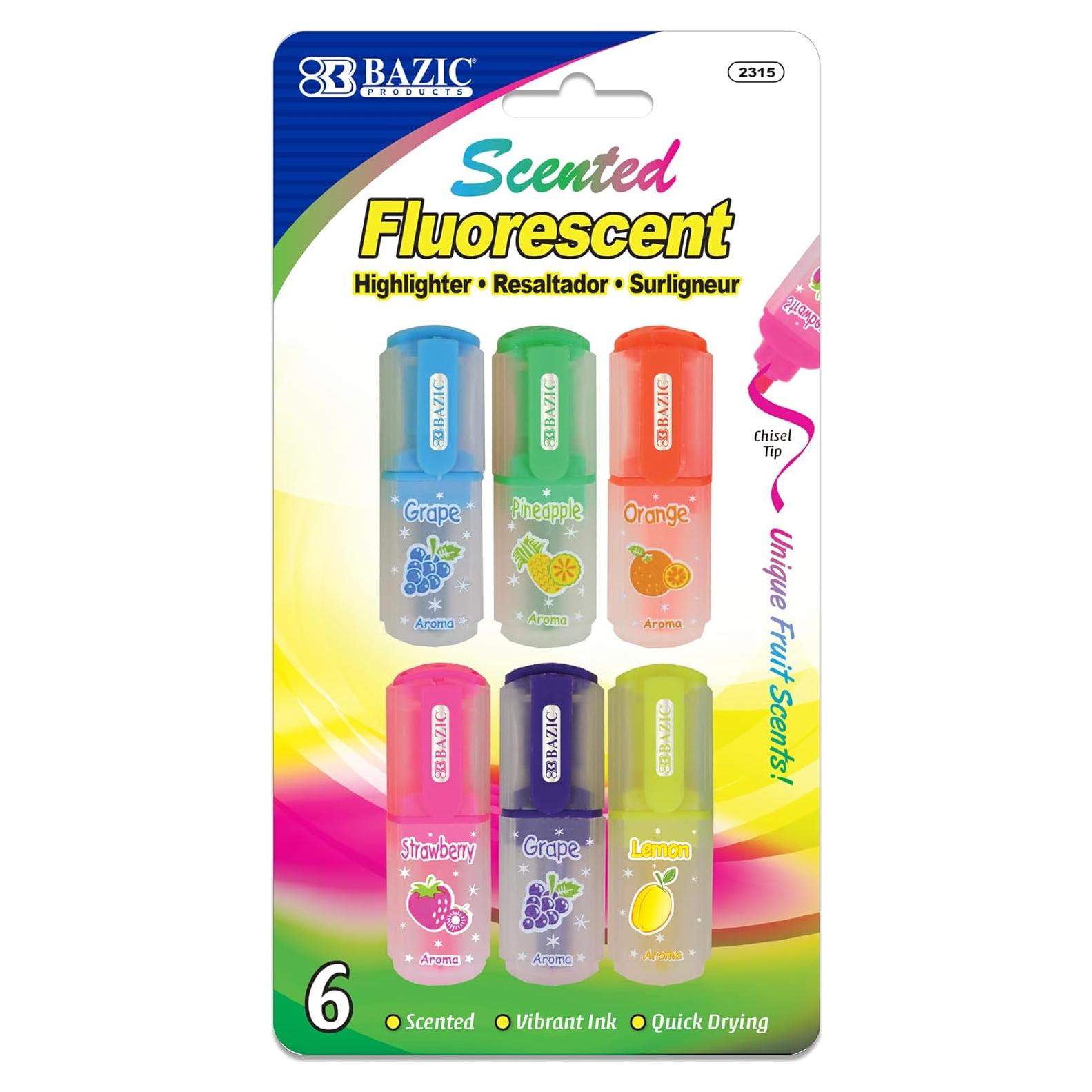 Marcadores Fluorescentes Aromatizados BAZIC 6 Colores 1 Paquete