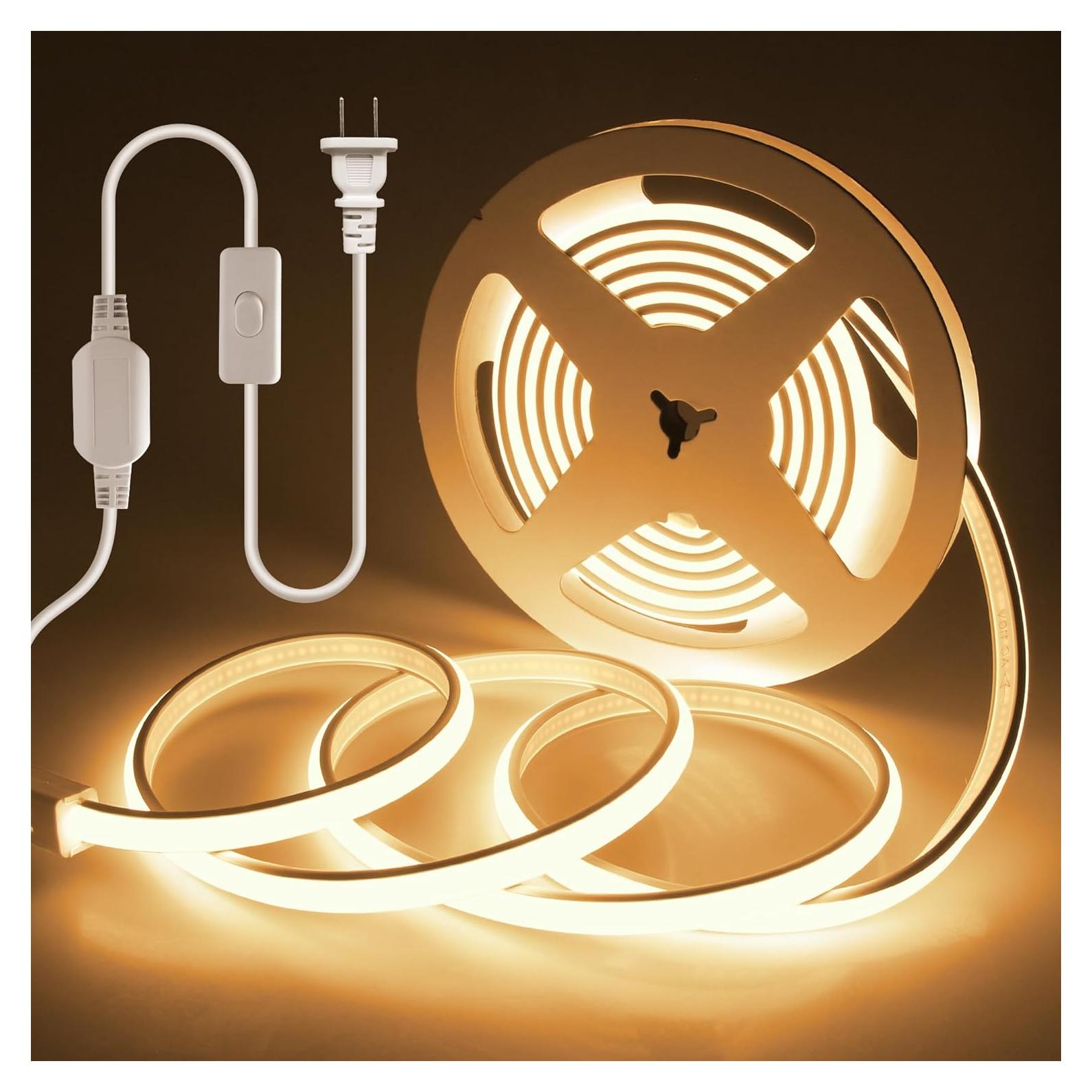 Tira de LED COB 3M 3000K Blanca Cálida IP67 con Interruptor