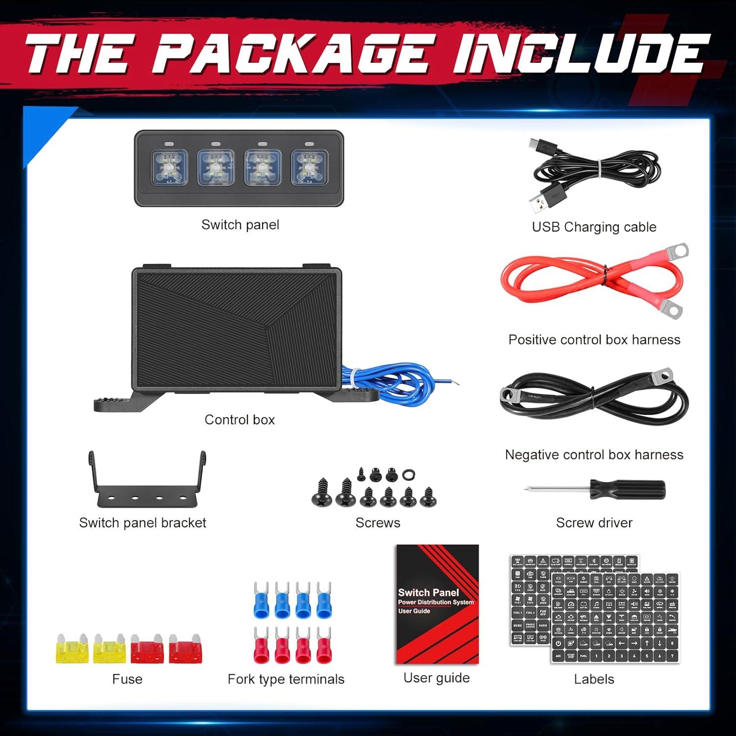 Panel de Interruptores Inalámbrico OFFROADTOWN 4 Gang LED