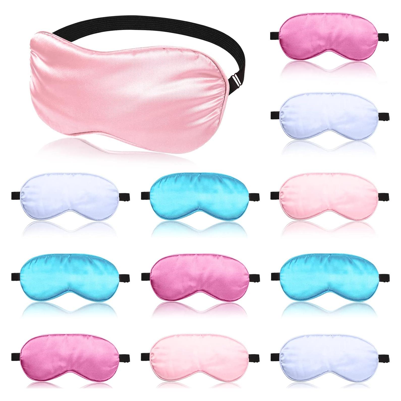 12 Máscaras de Ojos de Seda BBTO Ajustables para Dormir