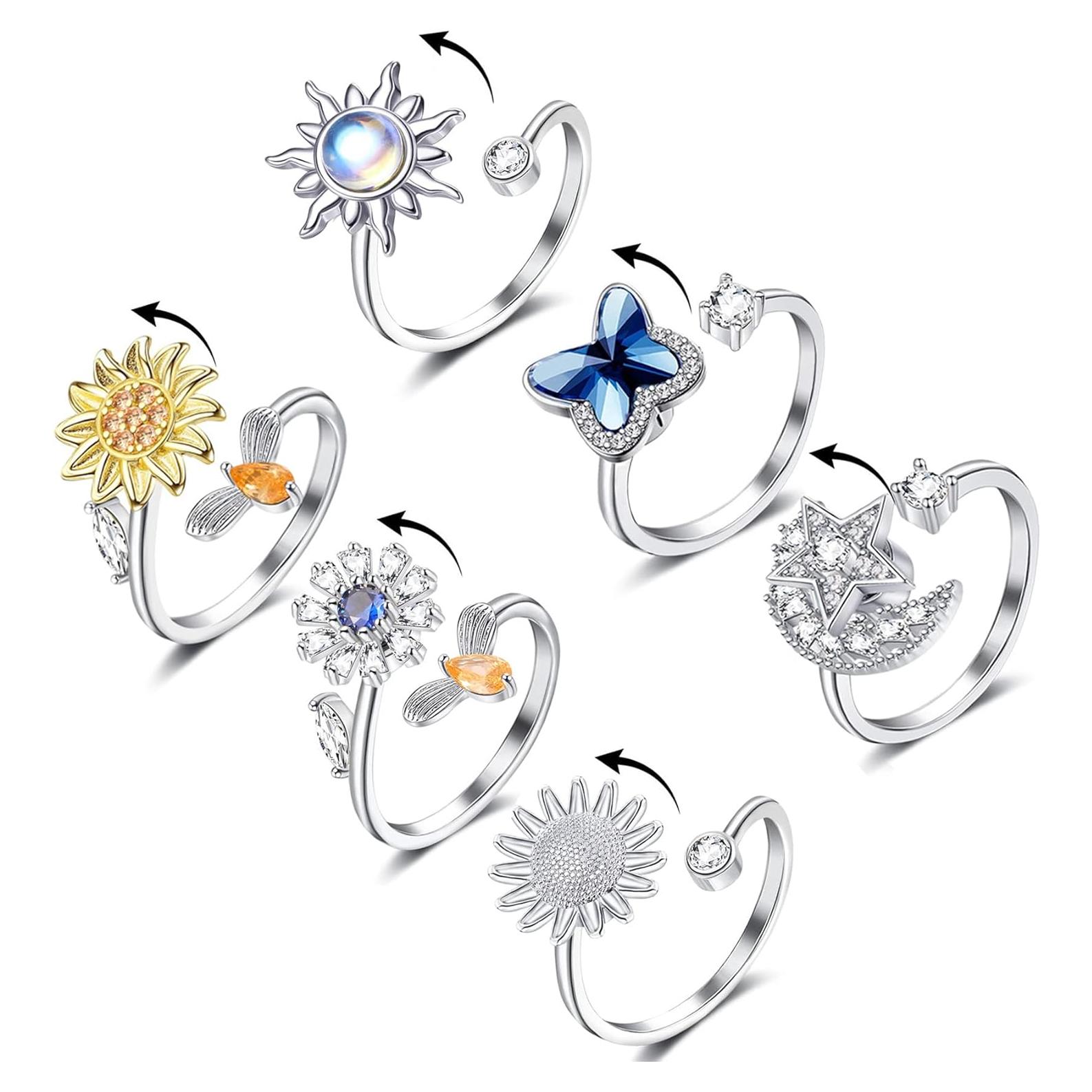 Juego de Anillos Fidget Honsny para Mujeres - 6 Estilos