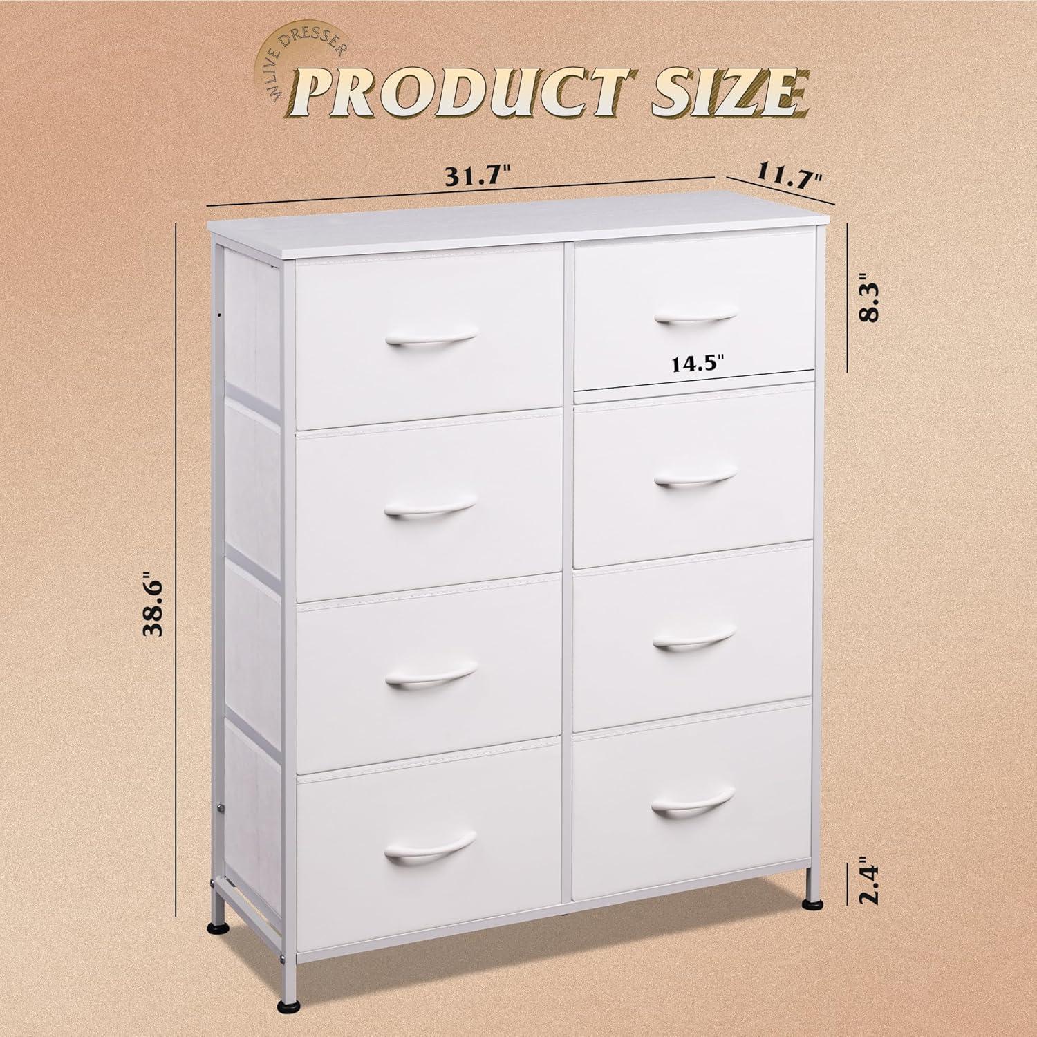 Cajonera de Tela WLIVE 8 Cajones 80.5x29.7x98 cm Blanco