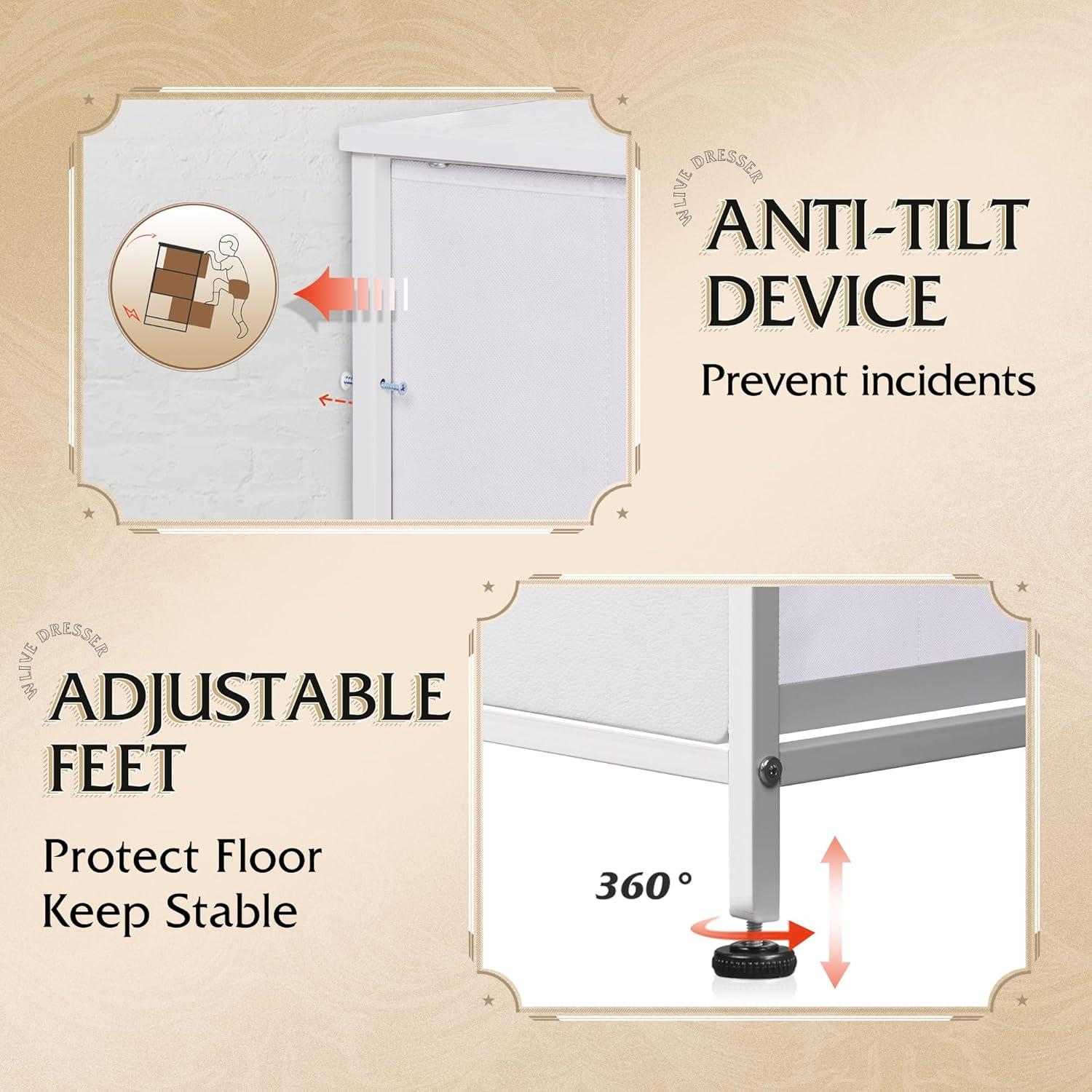 Cajonera de Tela WLIVE 8 Cajones 80.5x29.7x98 cm Blanco