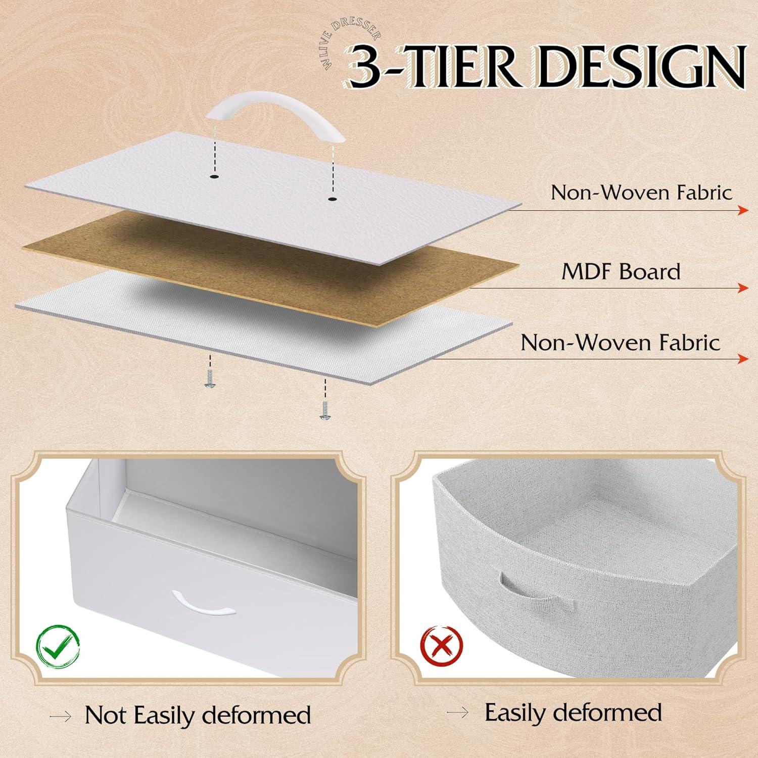 Cajonera de Tela WLIVE 8 Cajones 80.5x29.7x98 cm Blanco