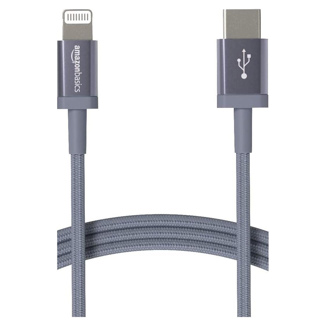 Cable de Carga Rápida USB-C a Lightning Amazon Basics 0.91m Gris