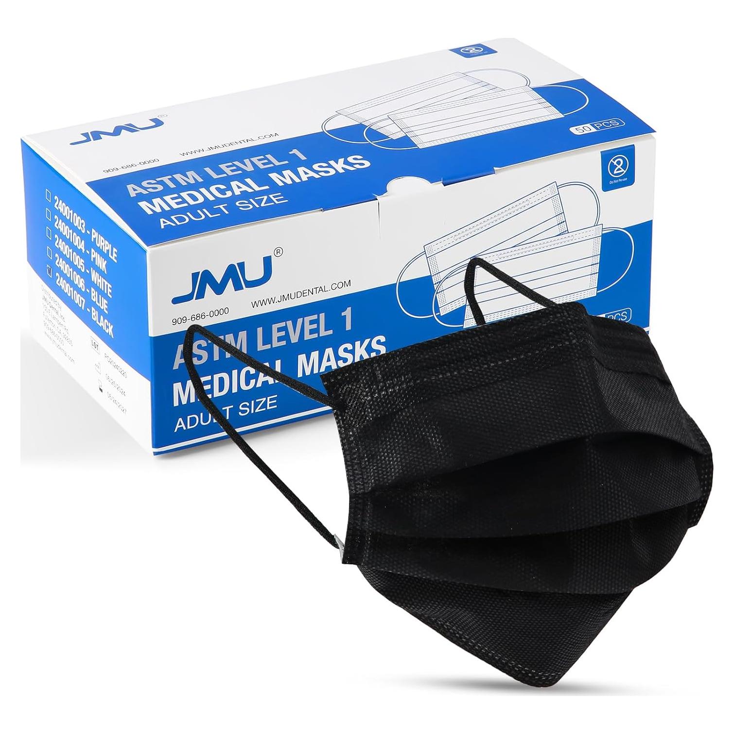 Mascarillas Desechables JMU 50pcs 3 Capas Grado Médico Negra