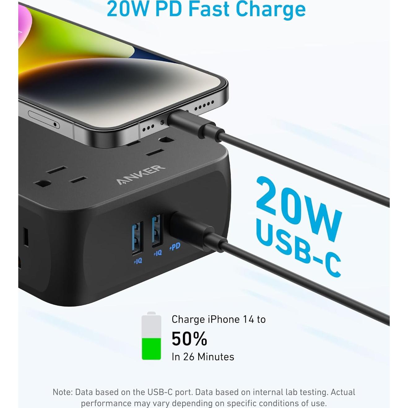 Regleta de Alimentación Anker 341, 8 Salidas, 1.5m, USB-C 20W