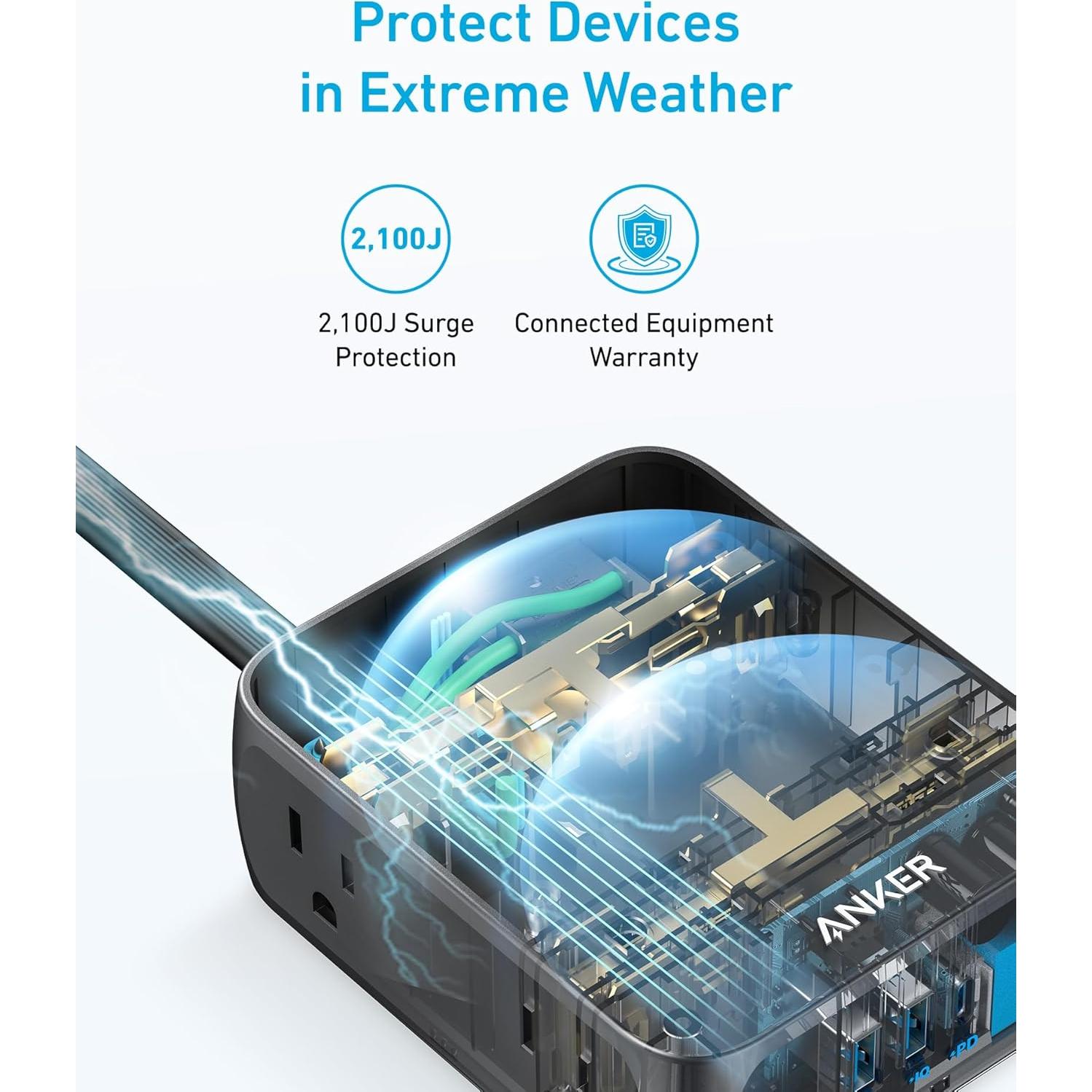 Regleta de Alimentación Anker 341, 8 Salidas, 1.5m, USB-C 20W