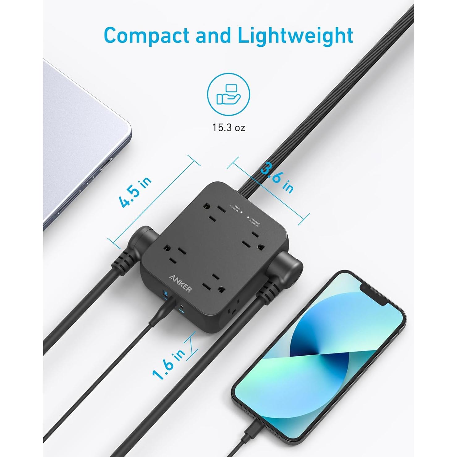 Regleta de Alimentación Anker 341, 8 Salidas, 1.5m, USB-C 20W