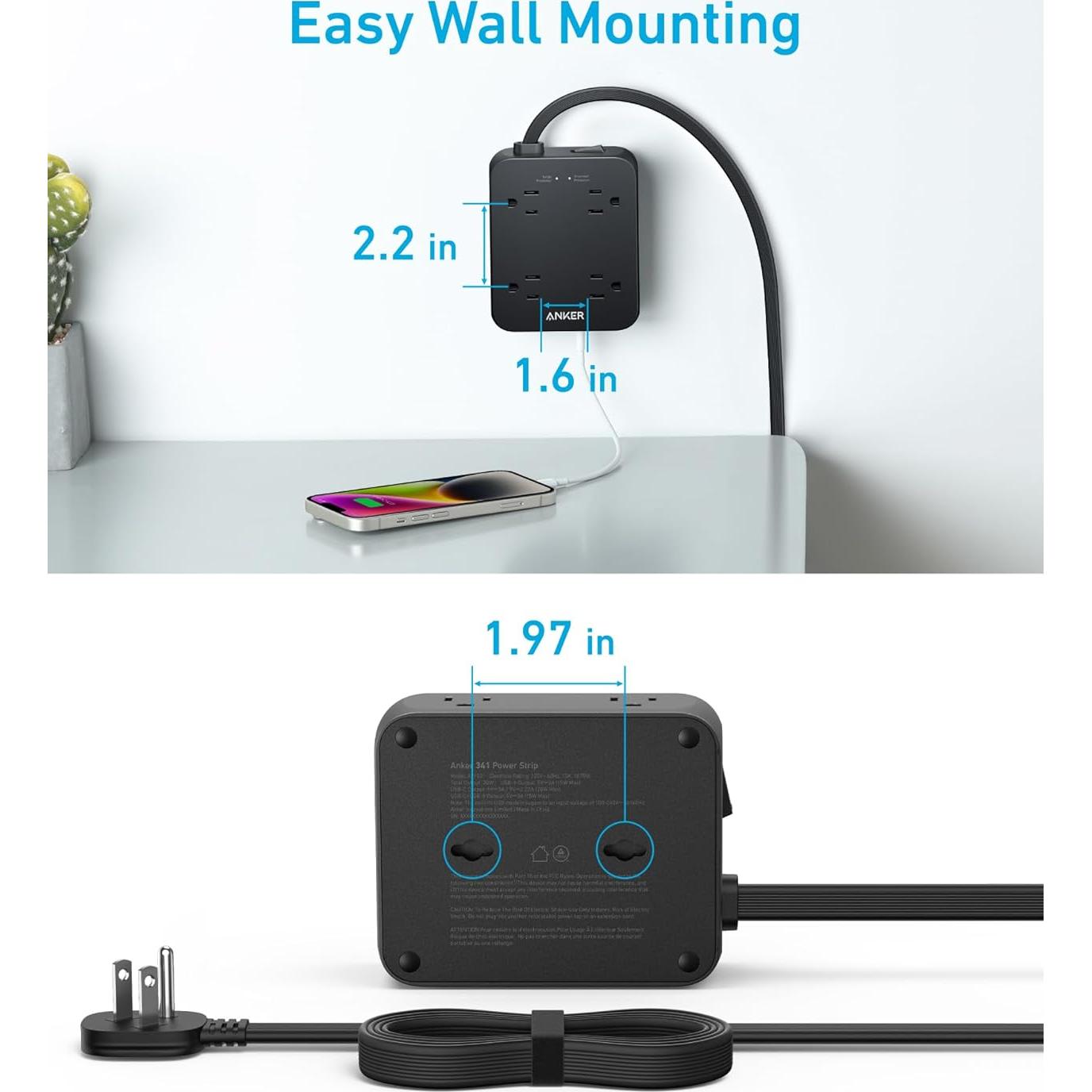 Regleta de Alimentación Anker 341, 8 Salidas, 1.5m, USB-C 20W