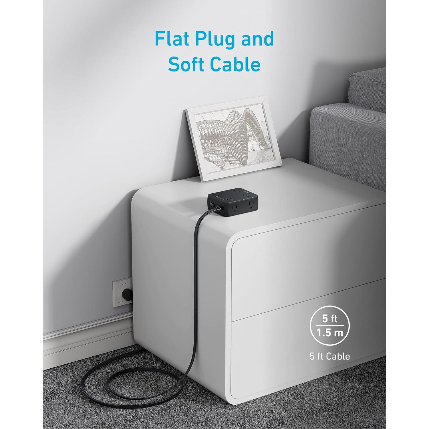 Regleta de Alimentación Anker 341, 8 Salidas, 1.5m, USB-C 20W