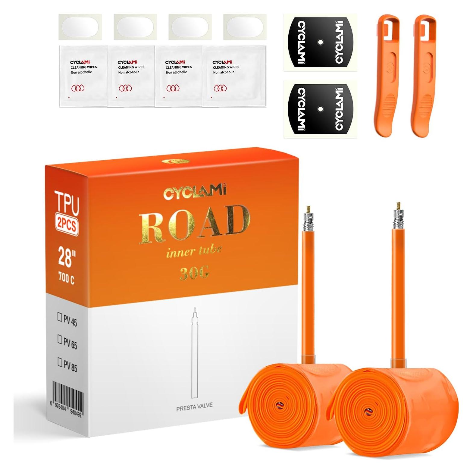 Paquete de 2 Tubos Internos TPU CYCLAMI 700C 30g Válvula Presta 65mm