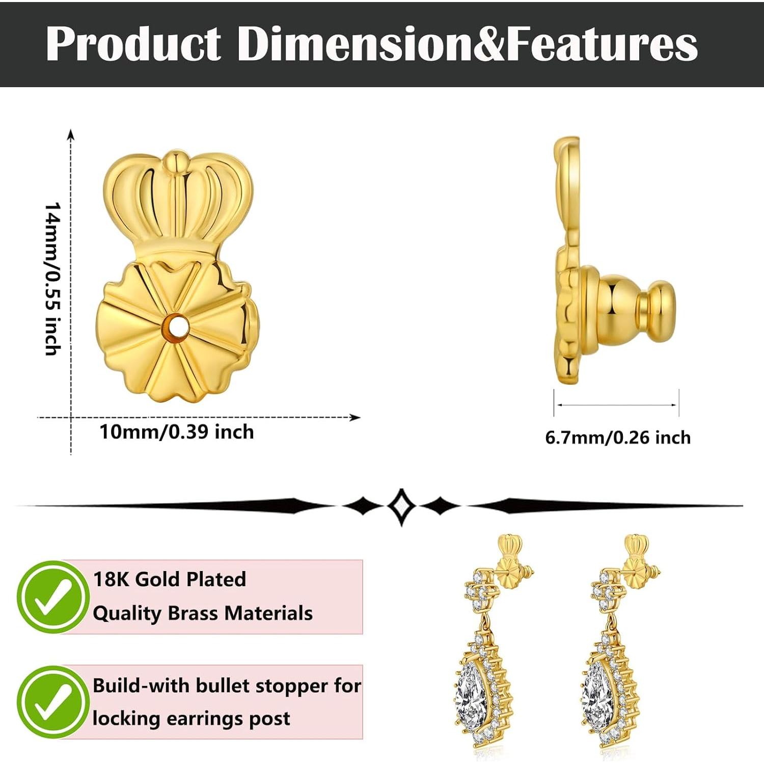 Respaldos de Pendientes FORMULEN Dorado 6 Piezas con Bloqueo