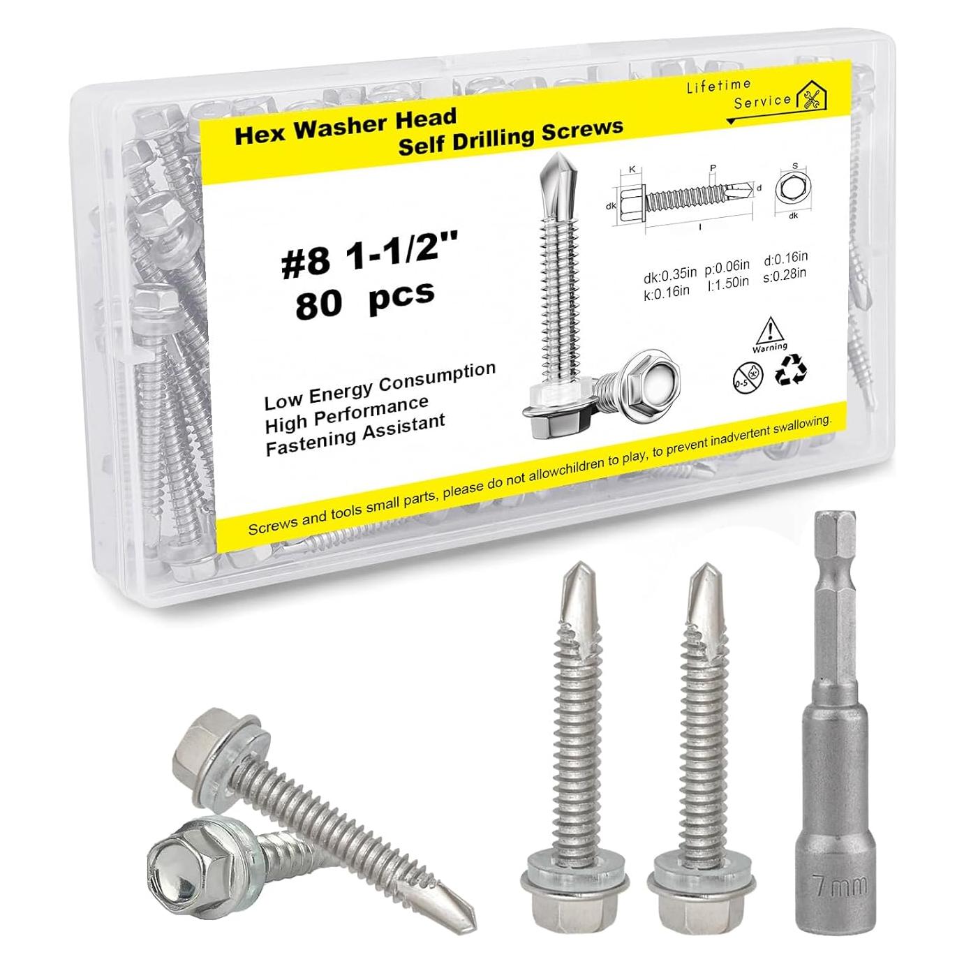 80 Tornillos Autoperforantes Hexagonales LERNOU Acero Inoxidable 410