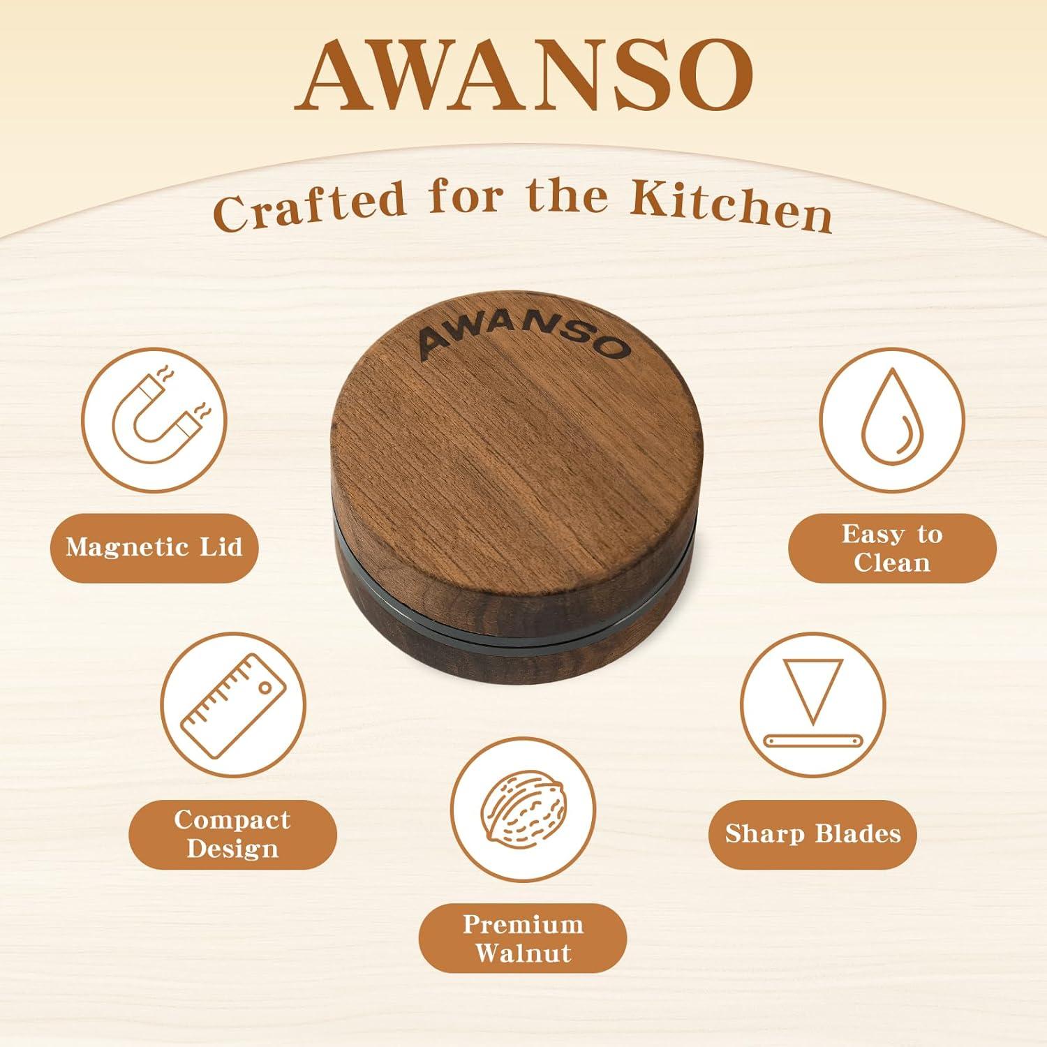 Molino de Especias Manual Awanso de Madera de Nogal 6.35 cm