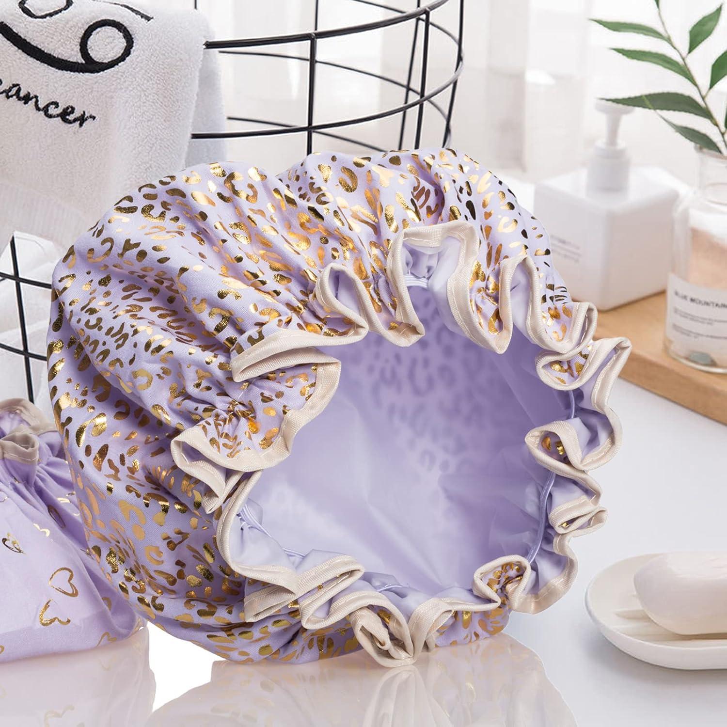 Gorro de Ducha Impermeable Qeuly 2 Piezas Lila Doble Capa