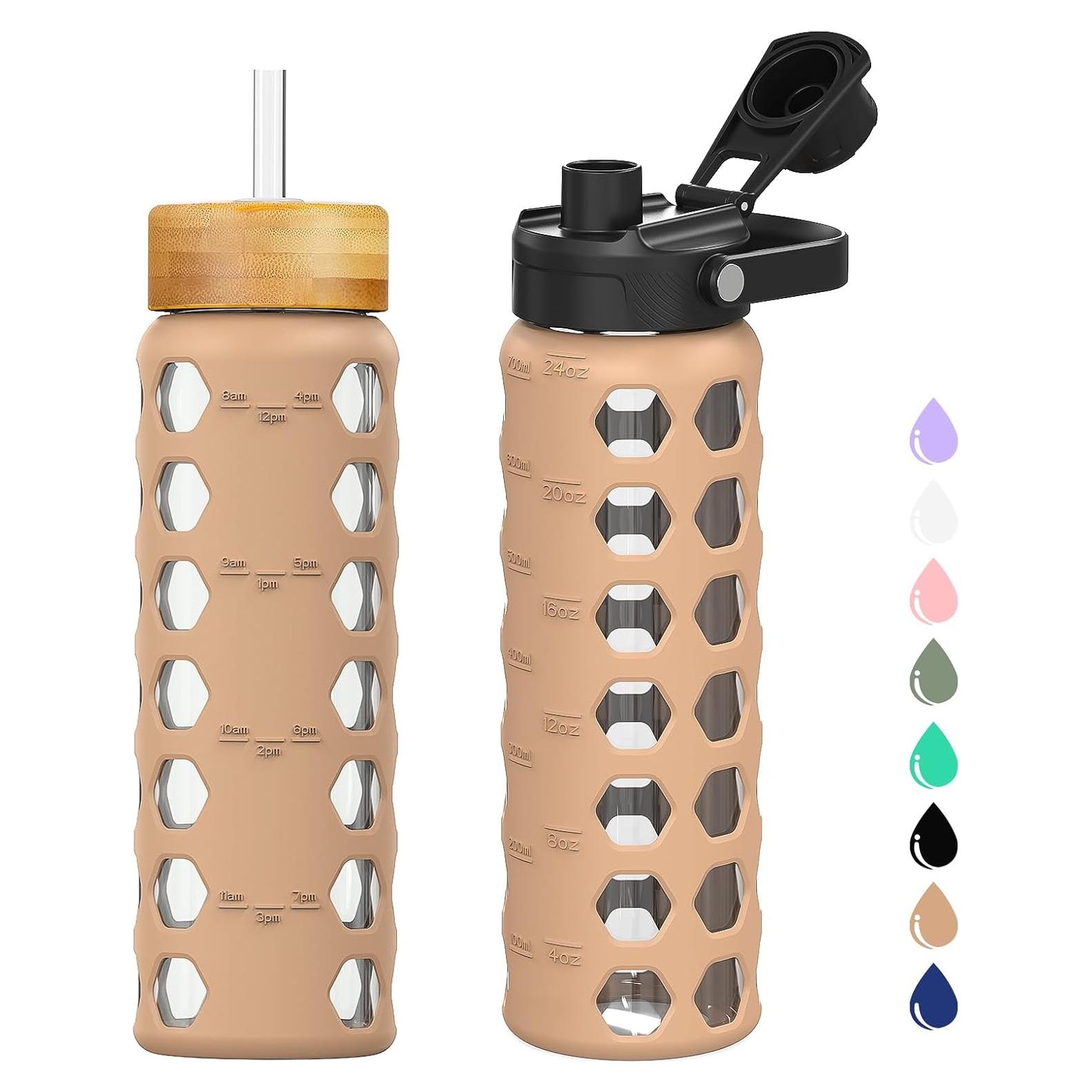 Botella de Agua de Vidrio MUKOKO 0.68L con Popote y Tapas