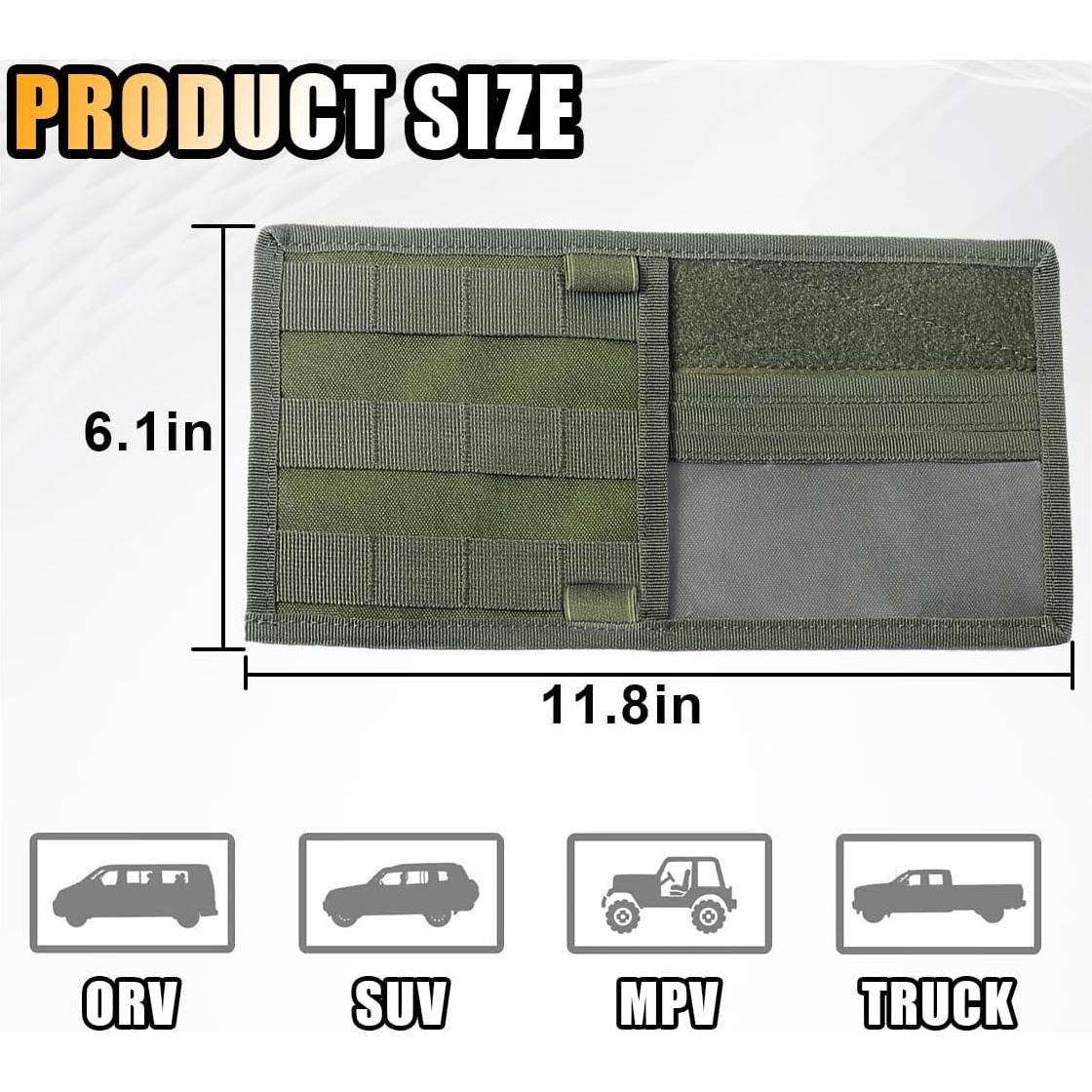 Organizador Táctico de Visera del Coche GLSOWEE Nylon Verde Militar